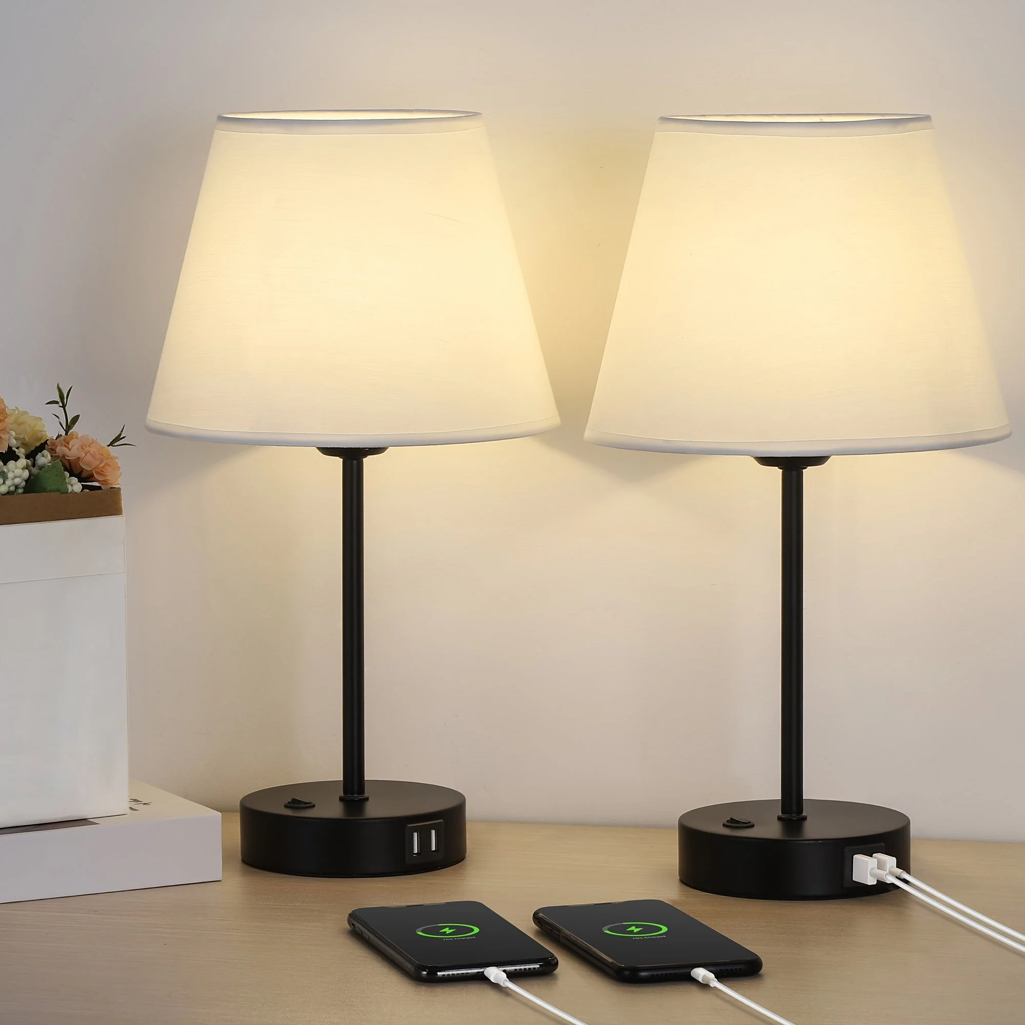 Bedside Table Lamps Set of 2 with USB Ports for Bedroom Nightstand Lighting - Image 14