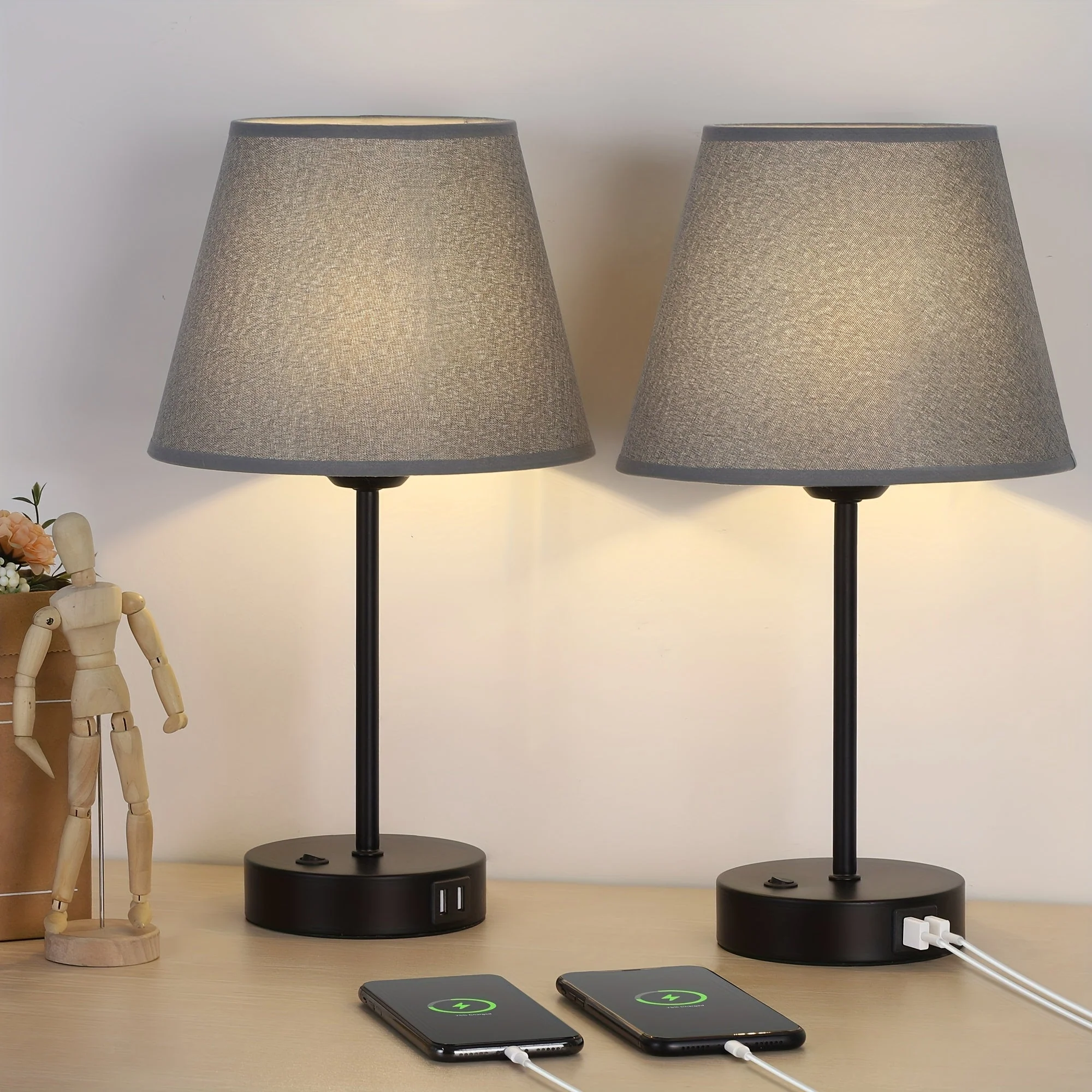 Bedside Table Lamps Set of 2 with USB Ports for Bedroom Nightstand Lighting - Image 15