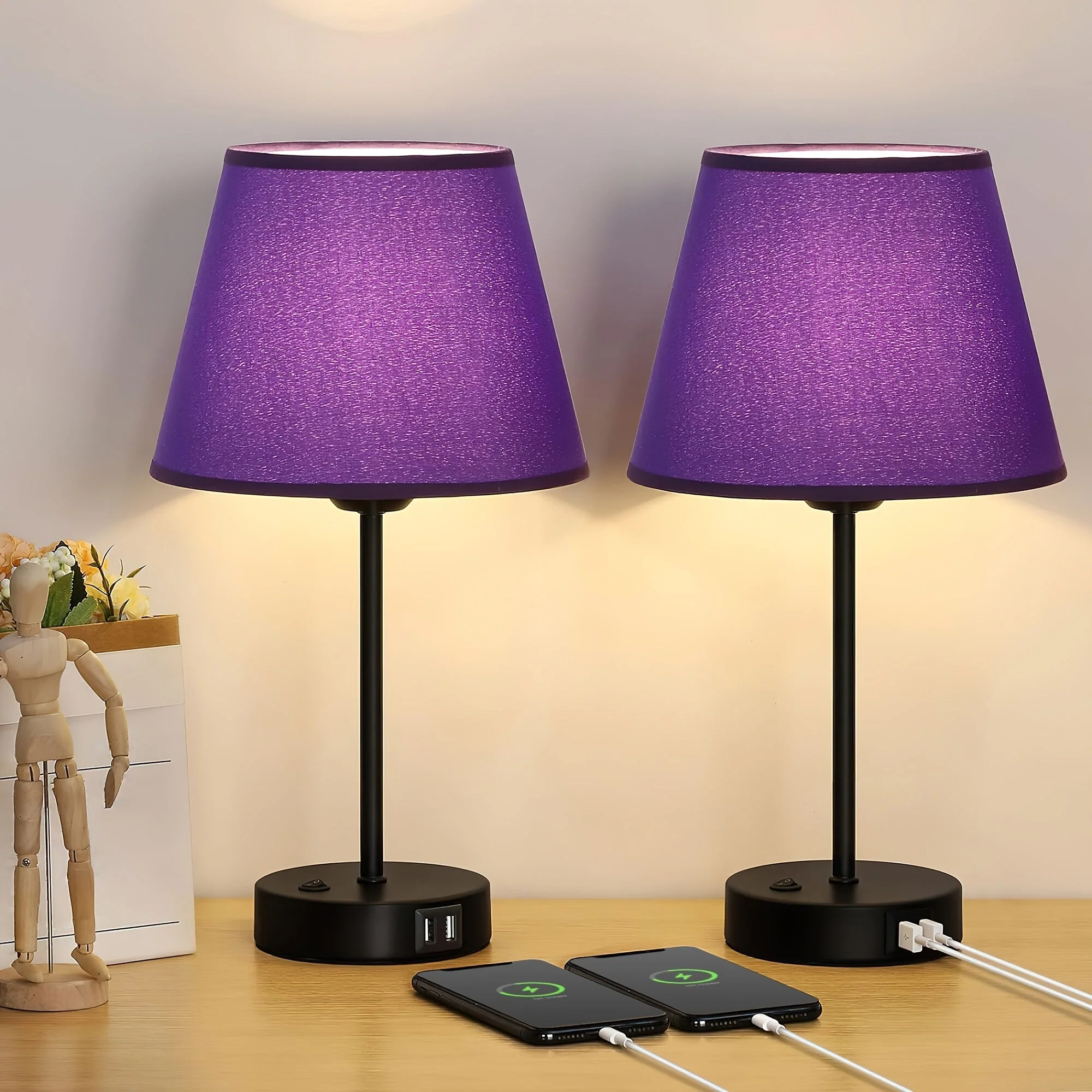 Bedside Table Lamps Set of 2 with USB Ports for Bedroom Nightstand Lighting - Image 9