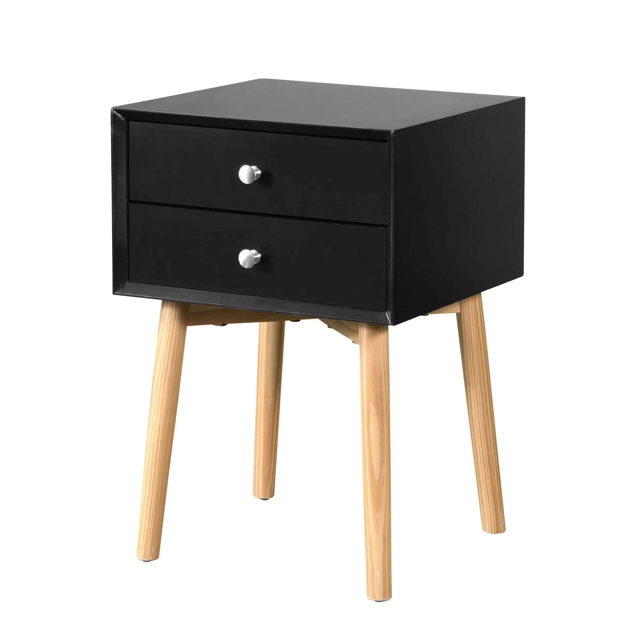 Bedside Table With 2 Drawers Mid-Century Modern Storage Cabinet For Bedroom - Image 6