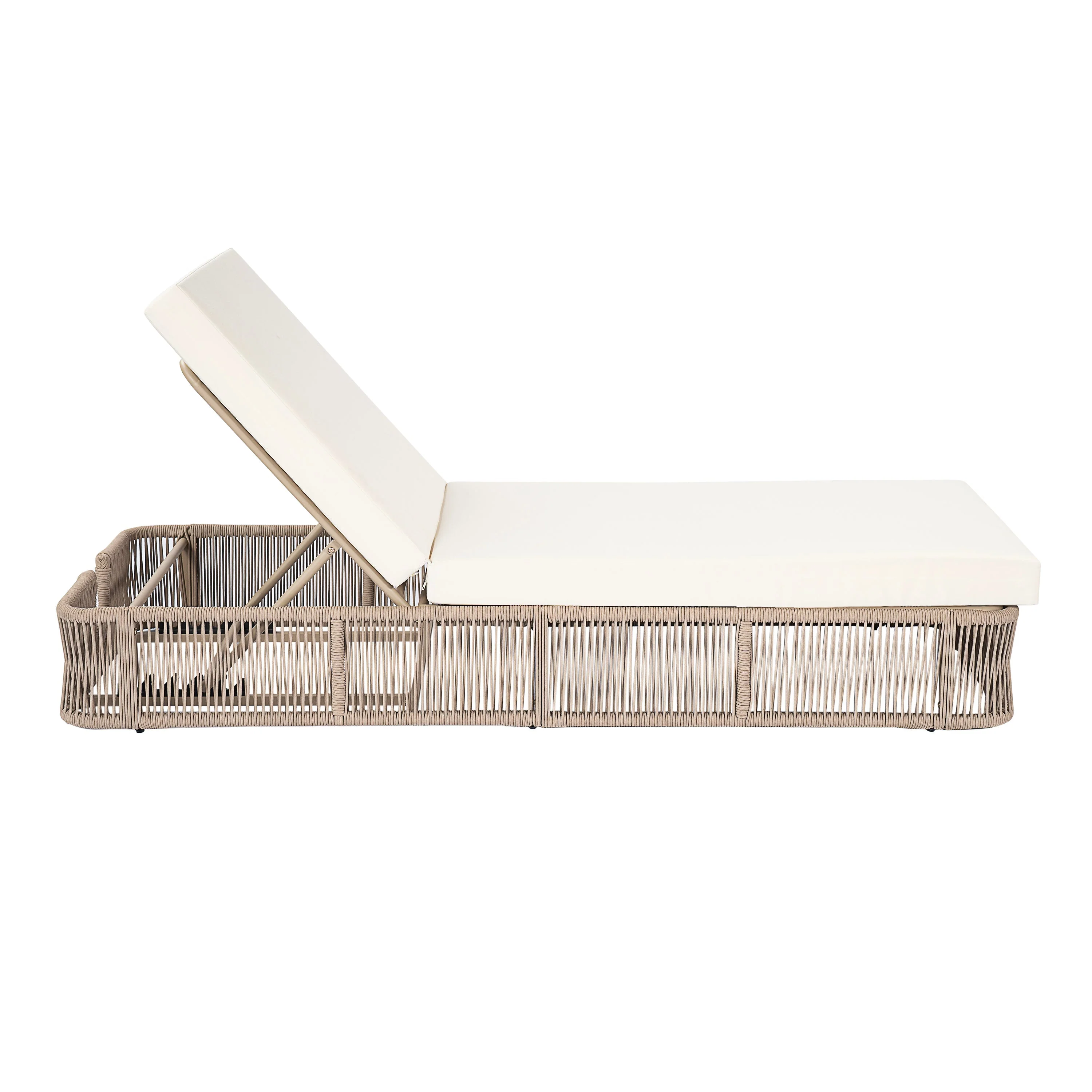 Beige and White Adjustable Sunlounge with Woven Rope Base - Image 10