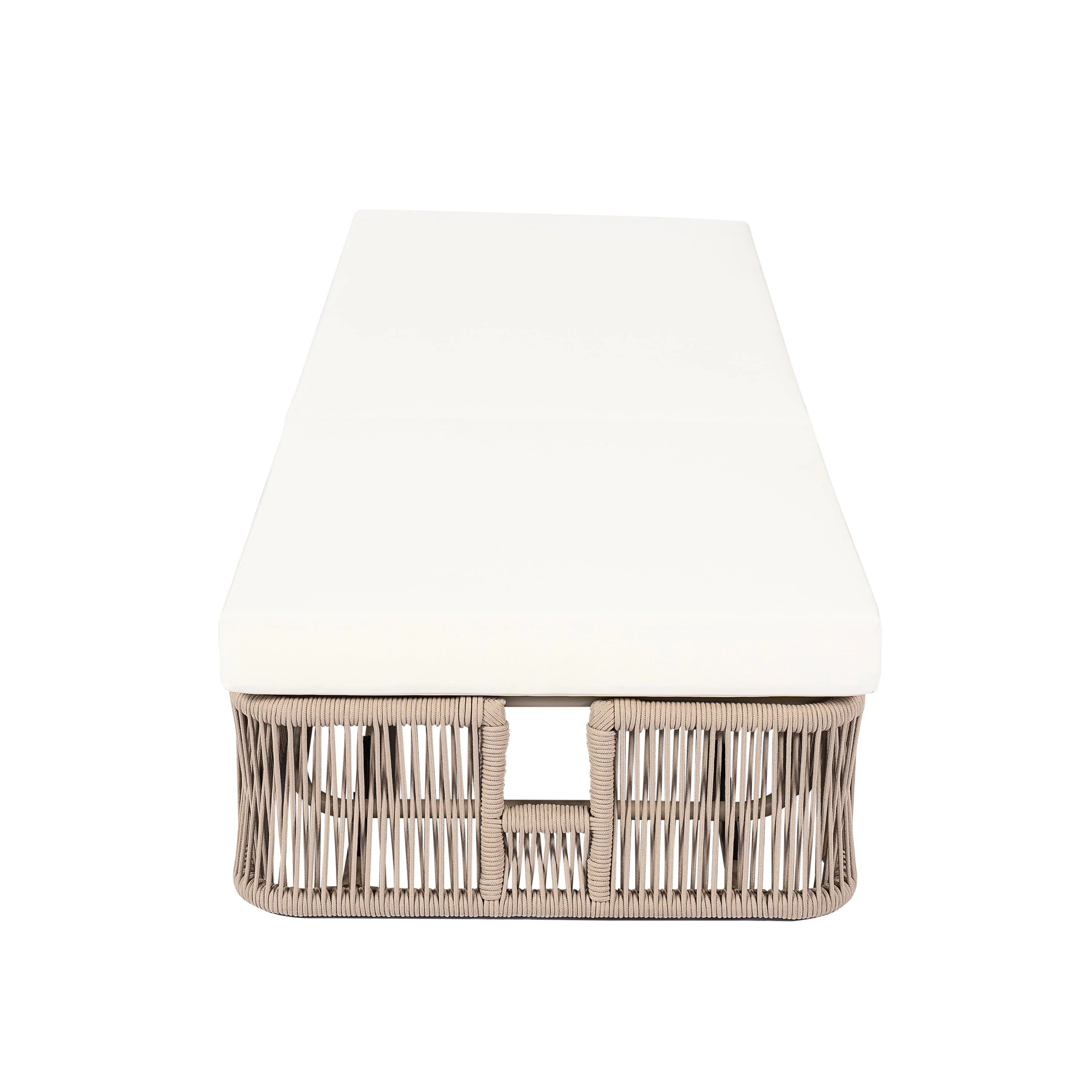 Beige and White Adjustable Sunlounge with Woven Rope Base - Image 11