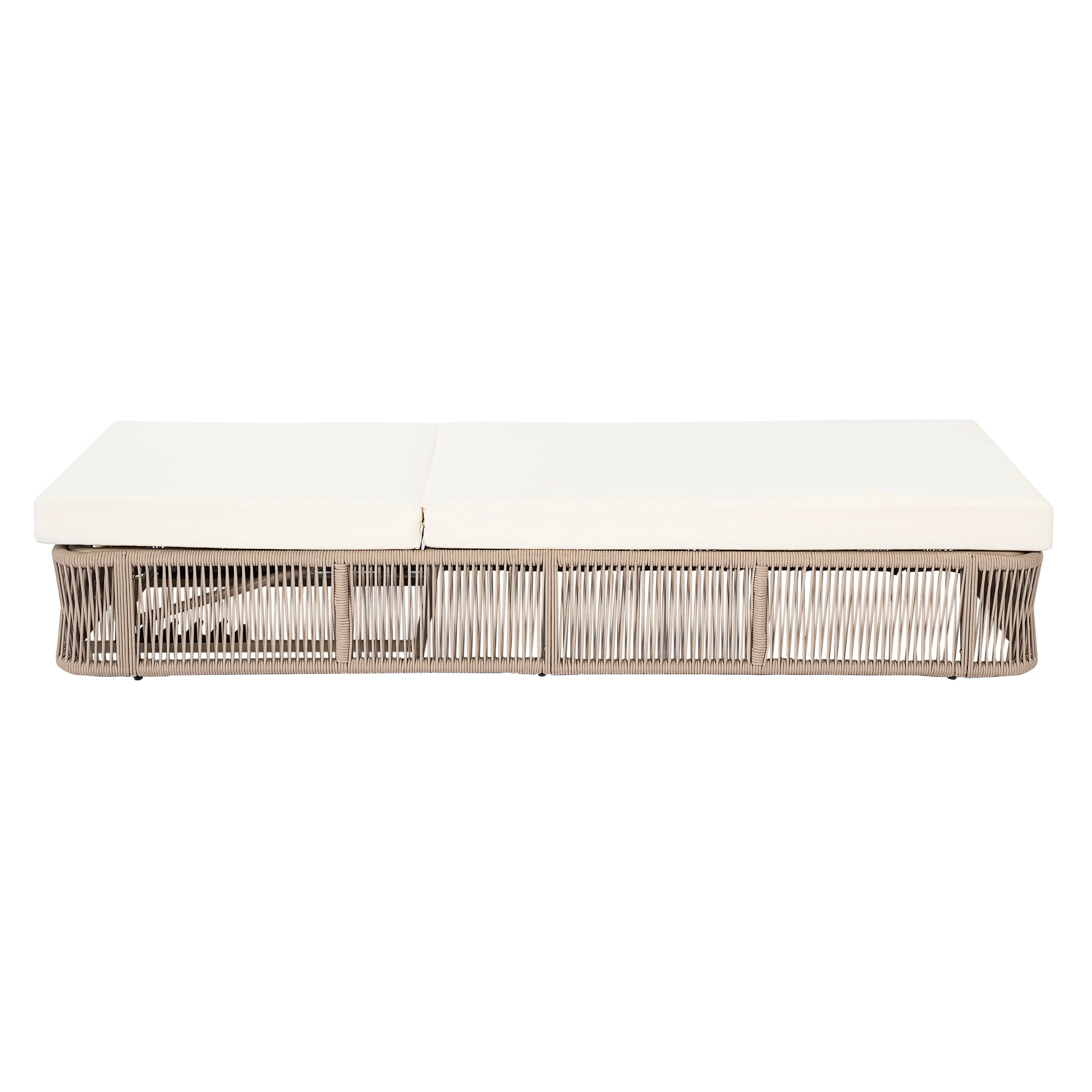 Beige and White Adjustable Sunlounge with Woven Rope Base - Image 12