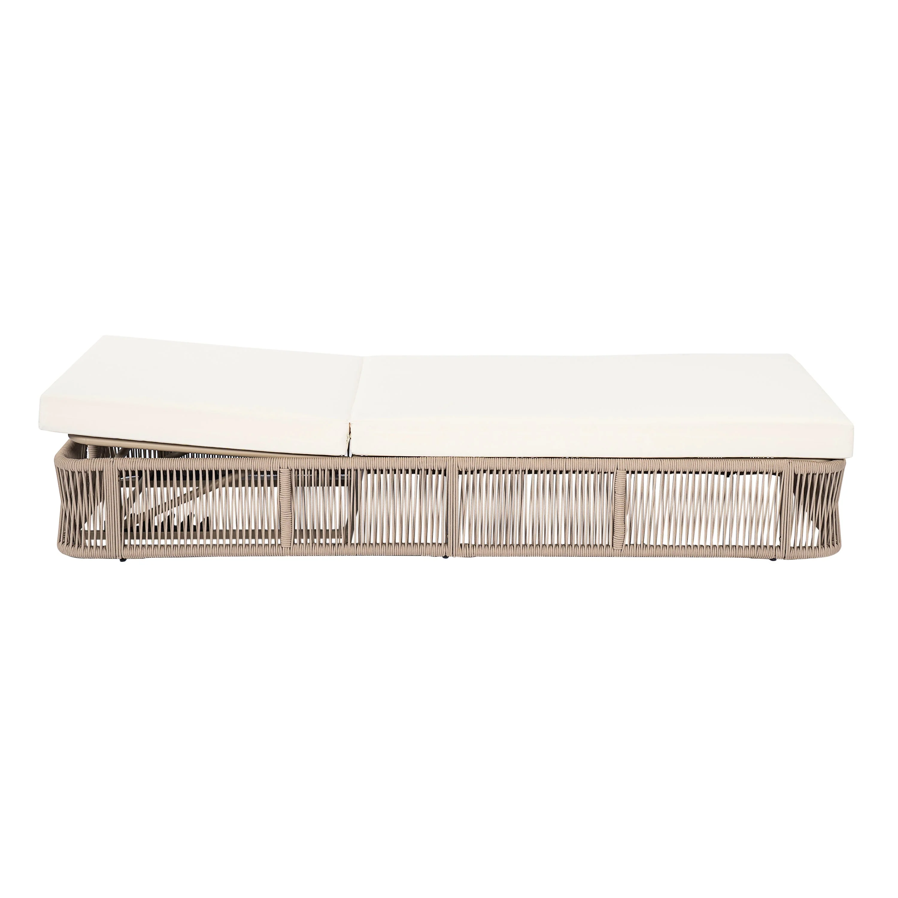 Beige and White Adjustable Sunlounge with Woven Rope Base - Image 13