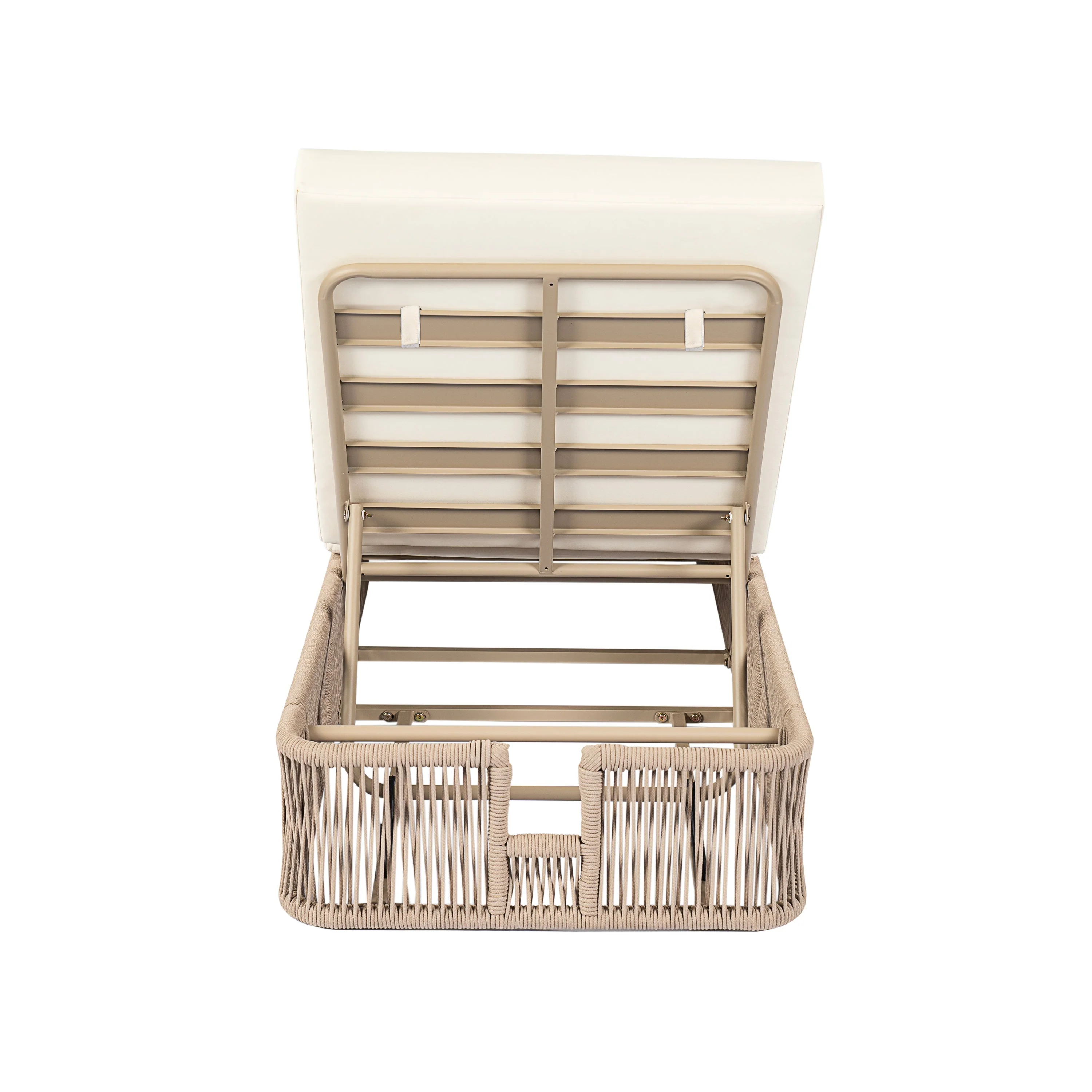 Beige and White Adjustable Sunlounge with Woven Rope Base - Image 14
