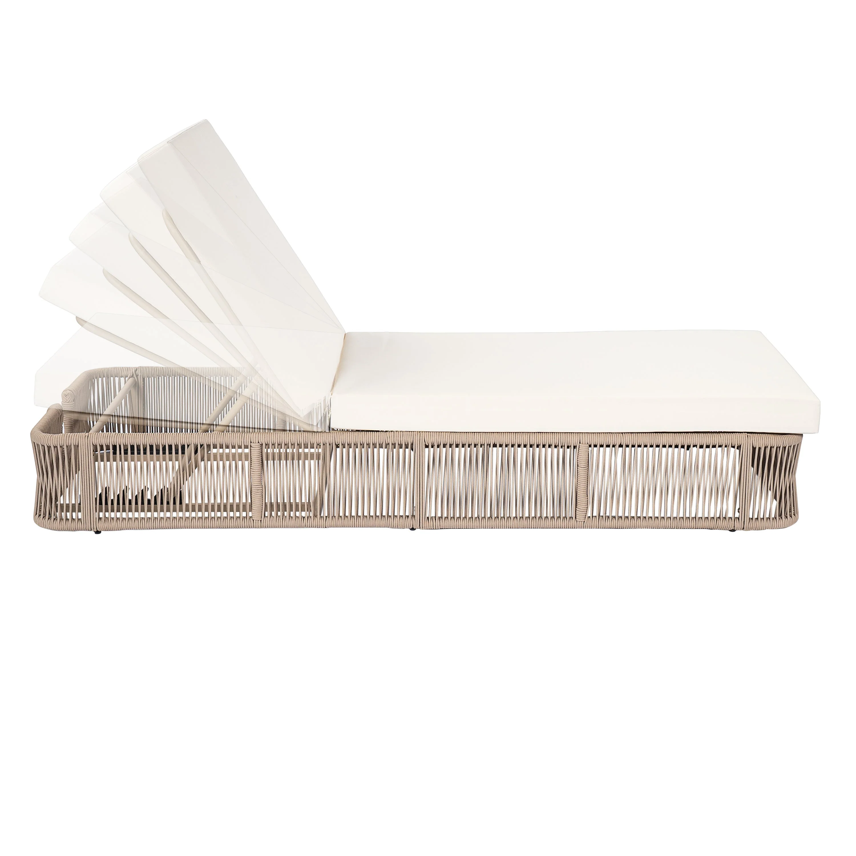 Beige and White Adjustable Sunlounge with Woven Rope Base - Image 15