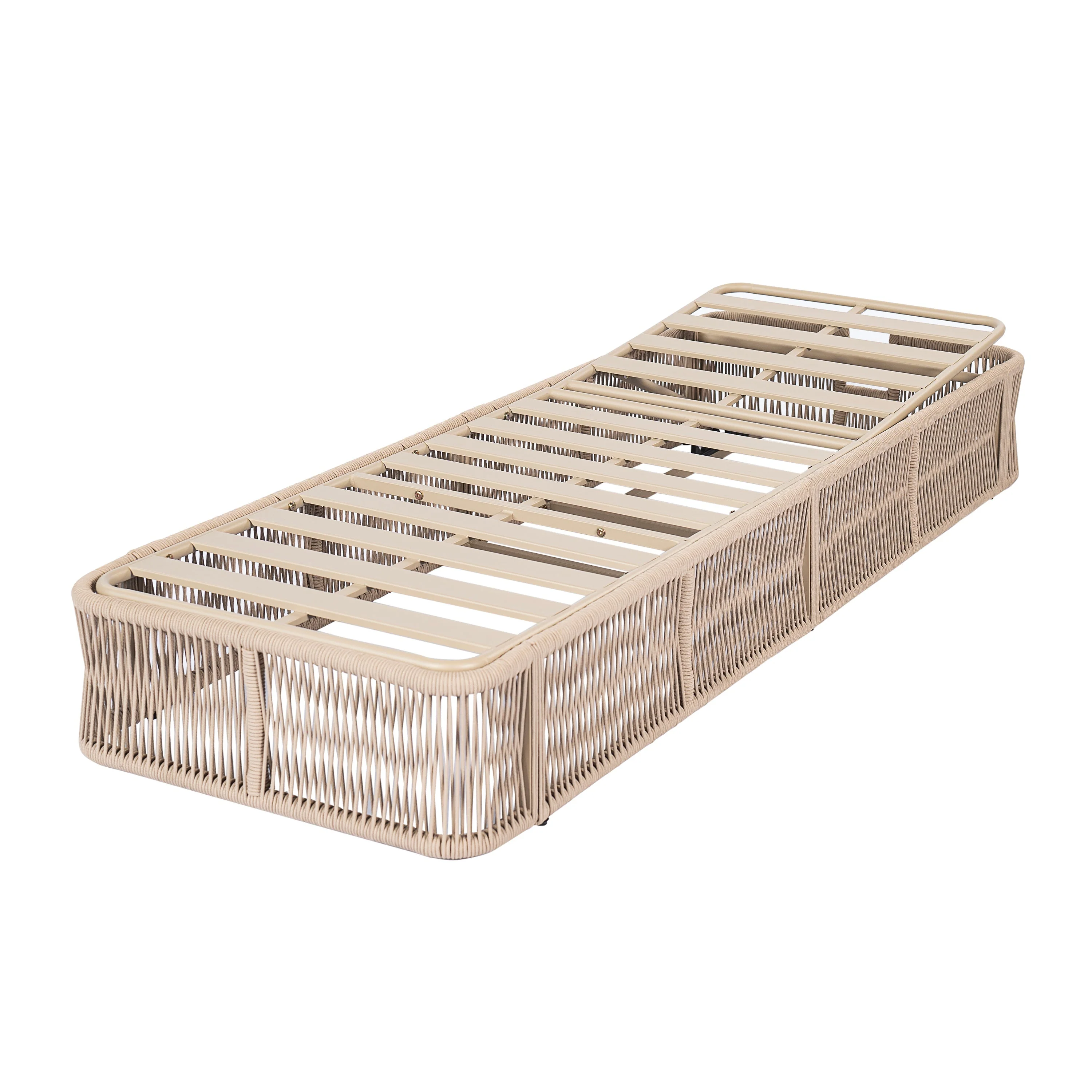 Beige and White Adjustable Sunlounge with Woven Rope Base - Image 19