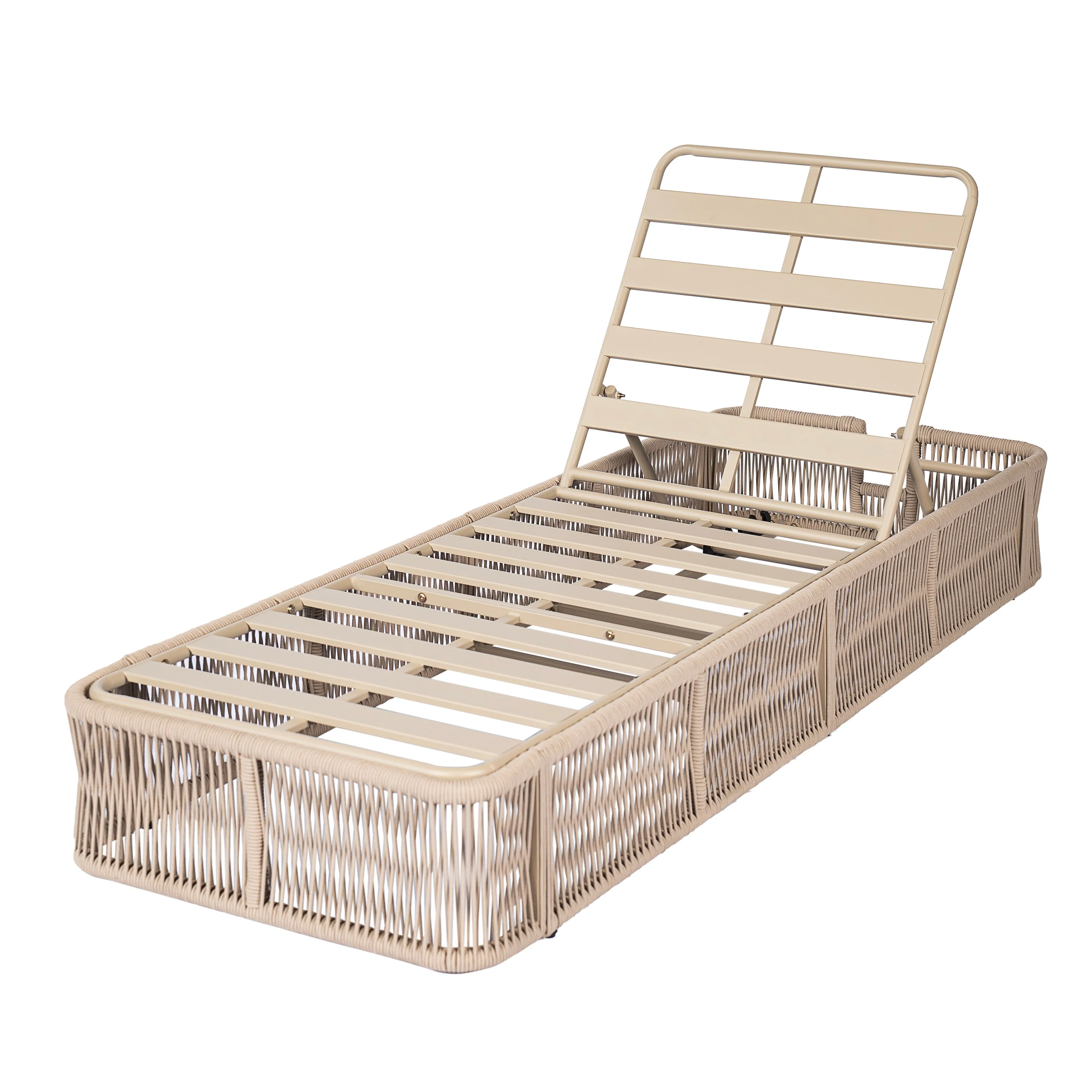 Beige and White Adjustable Sunlounge with Woven Rope Base - Image 2