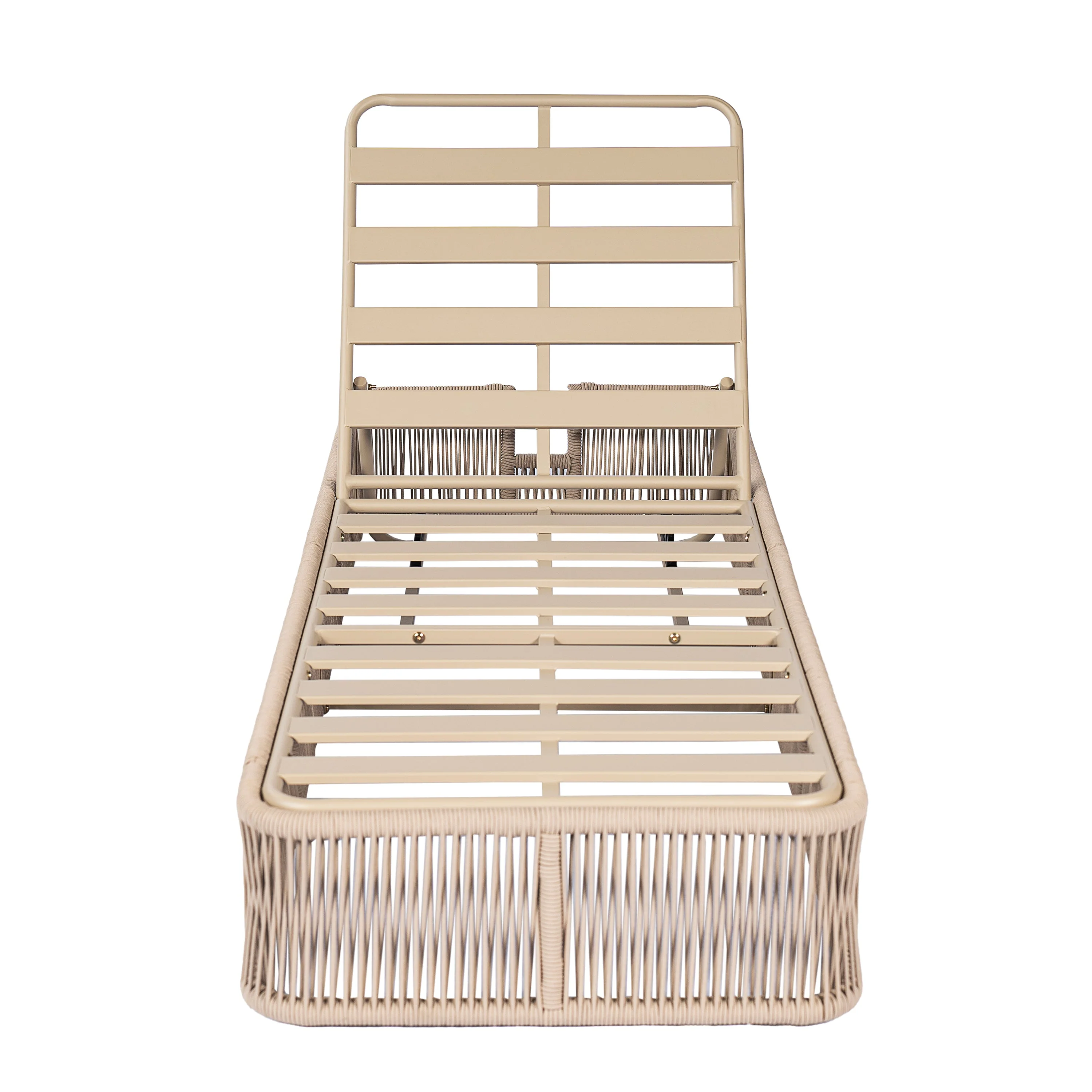 Beige and White Adjustable Sunlounge with Woven Rope Base - Image 20