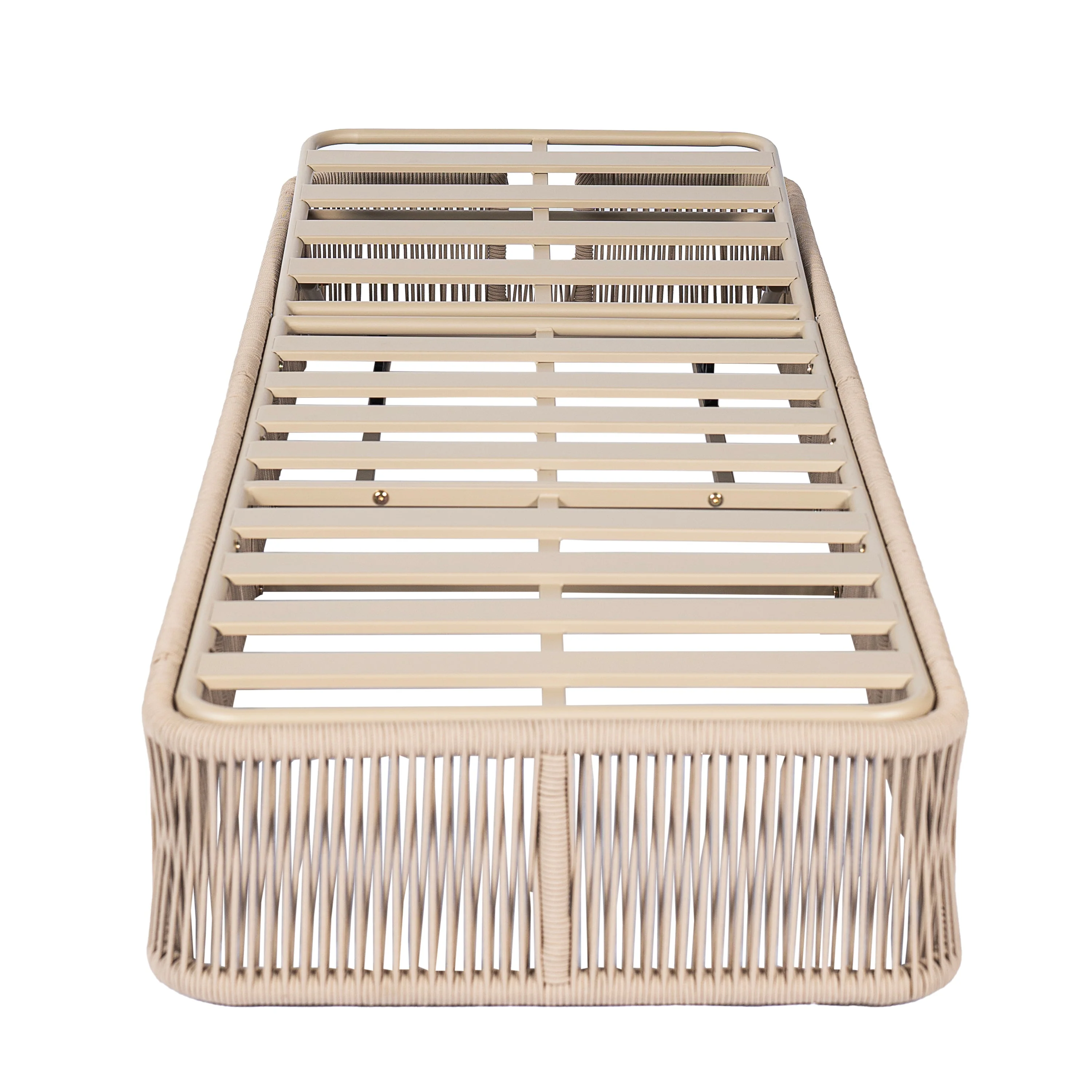 Beige and White Adjustable Sunlounge with Woven Rope Base - Image 24