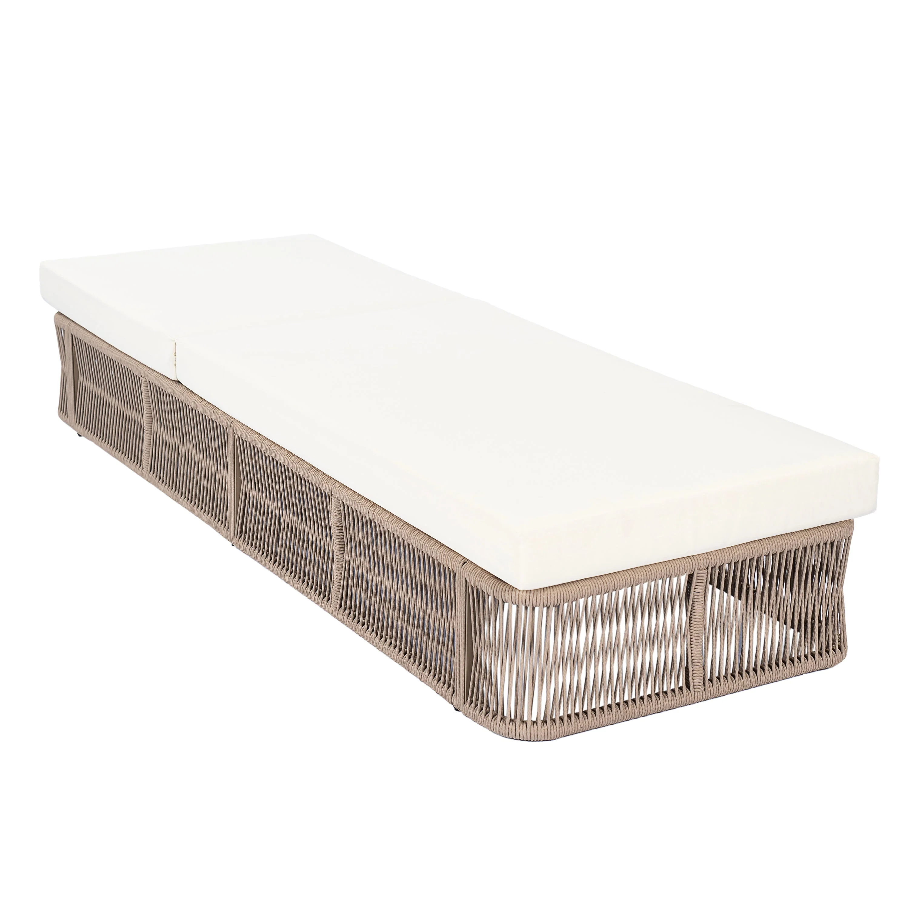 Beige and White Adjustable Sunlounge with Woven Rope Base - Image 25
