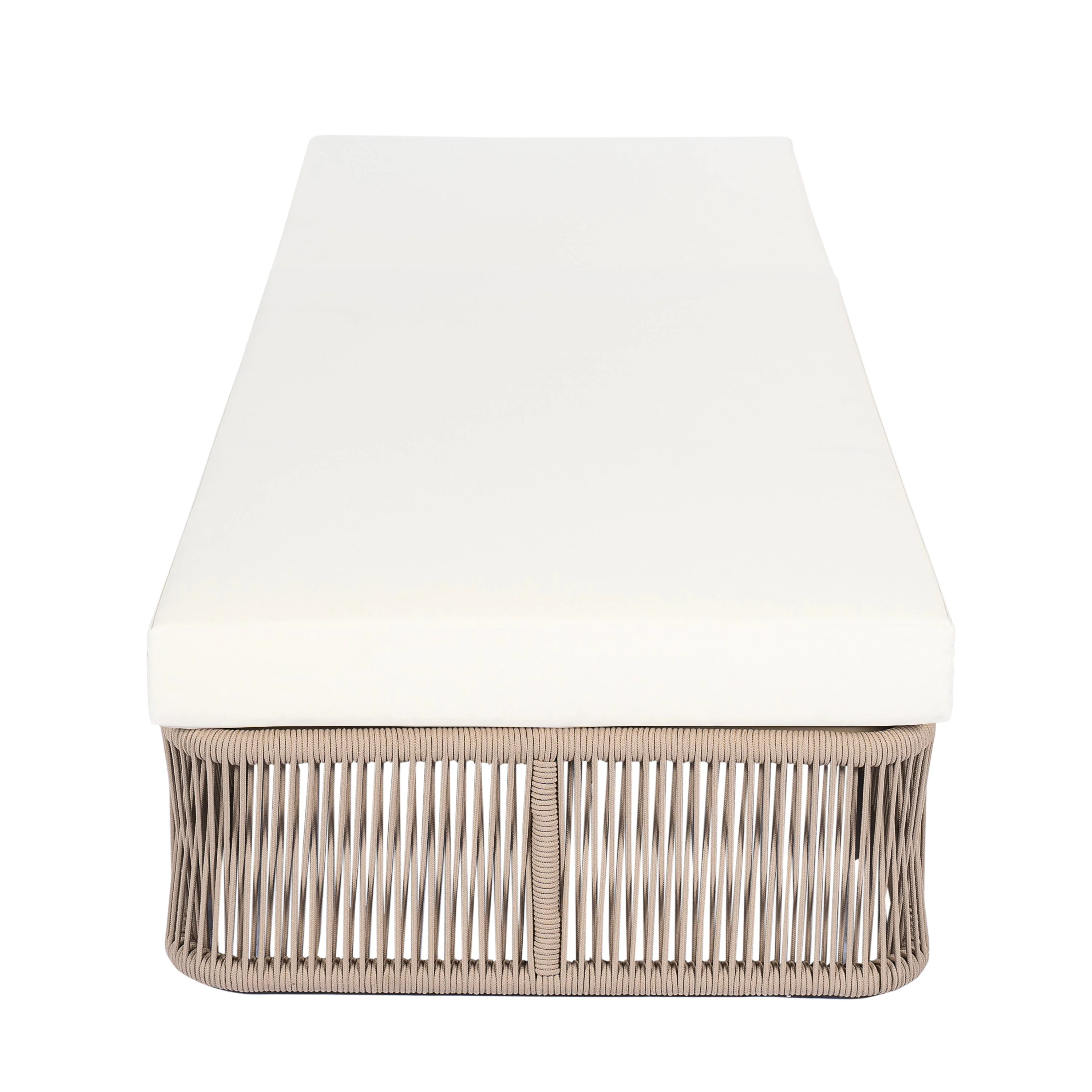 Beige and White Adjustable Sunlounge with Woven Rope Base - Image 3