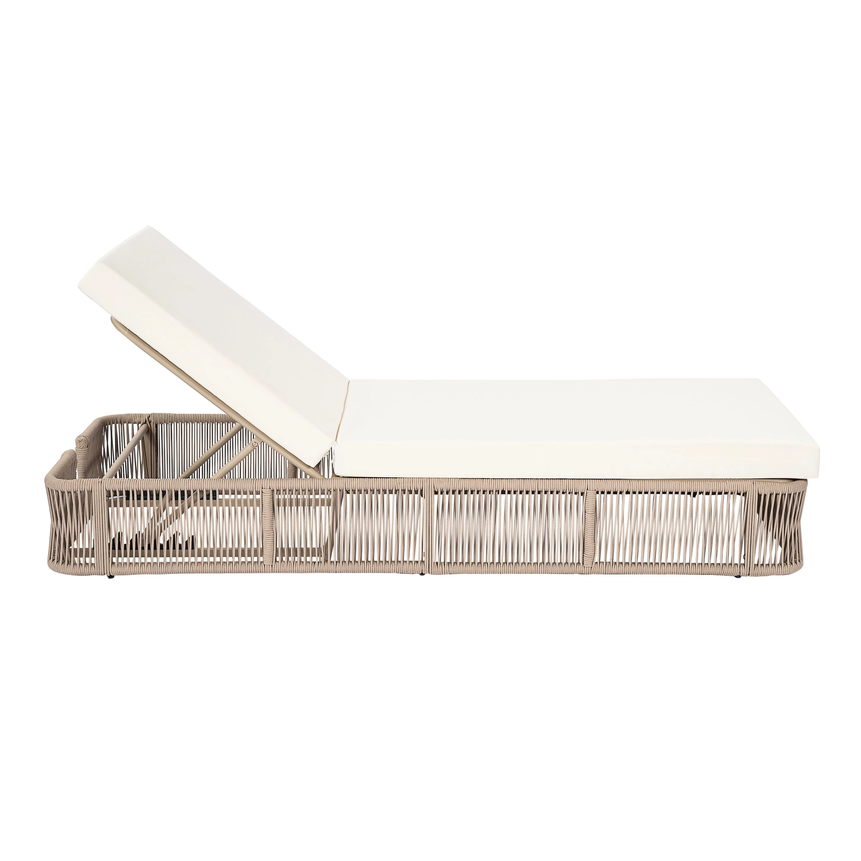 Beige and White Adjustable Sunlounge with Woven Rope Base - Image 5