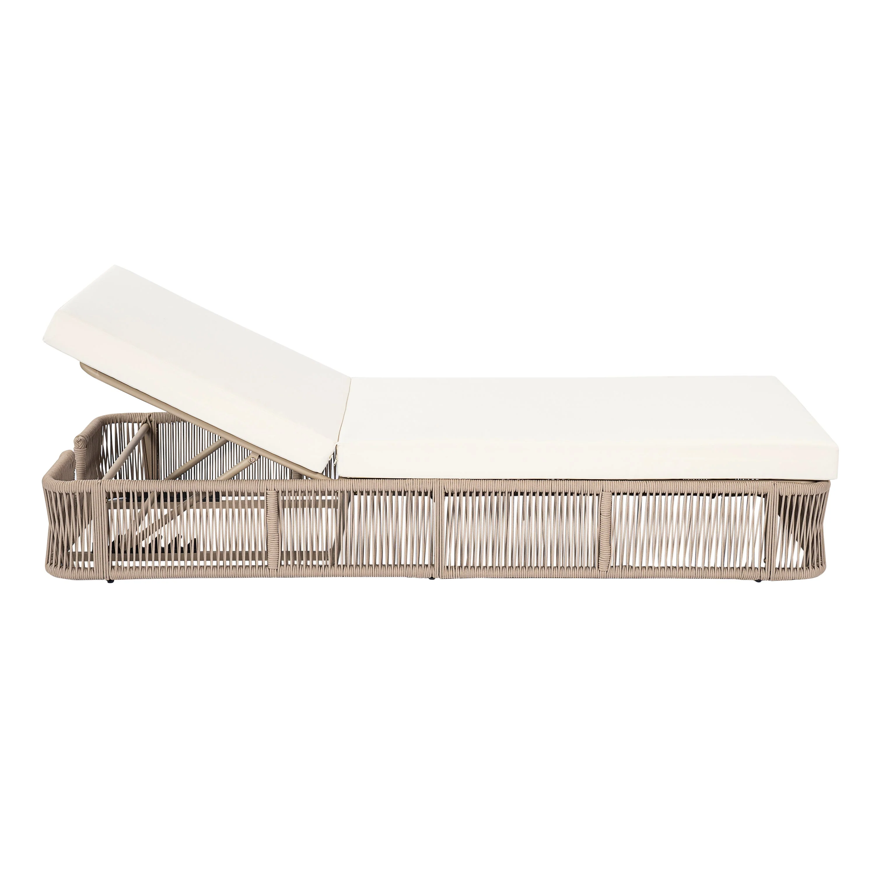 Beige and White Adjustable Sunlounge with Woven Rope Base - Image 6
