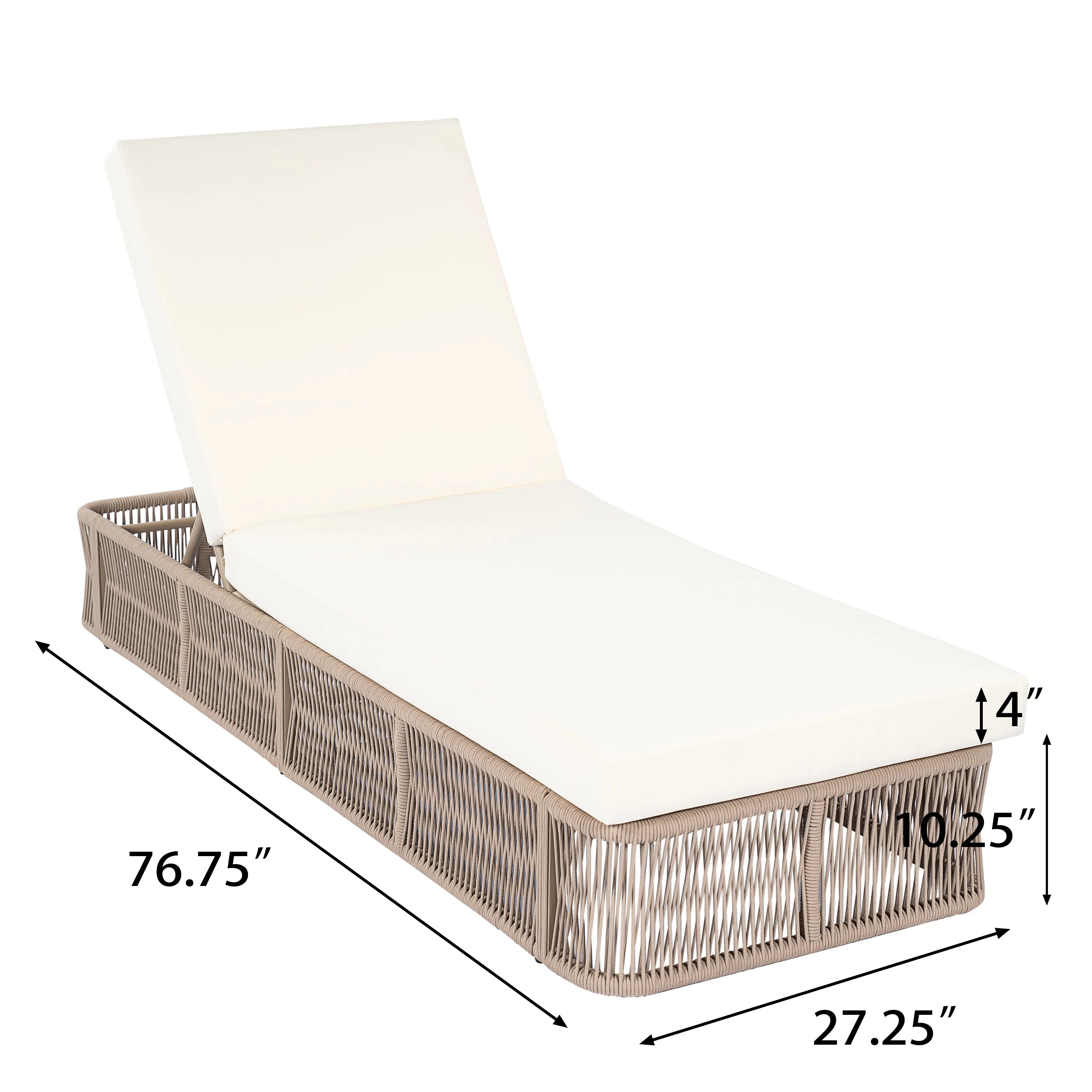 Beige and White Adjustable Sunlounge with Woven Rope Base - Image 7
