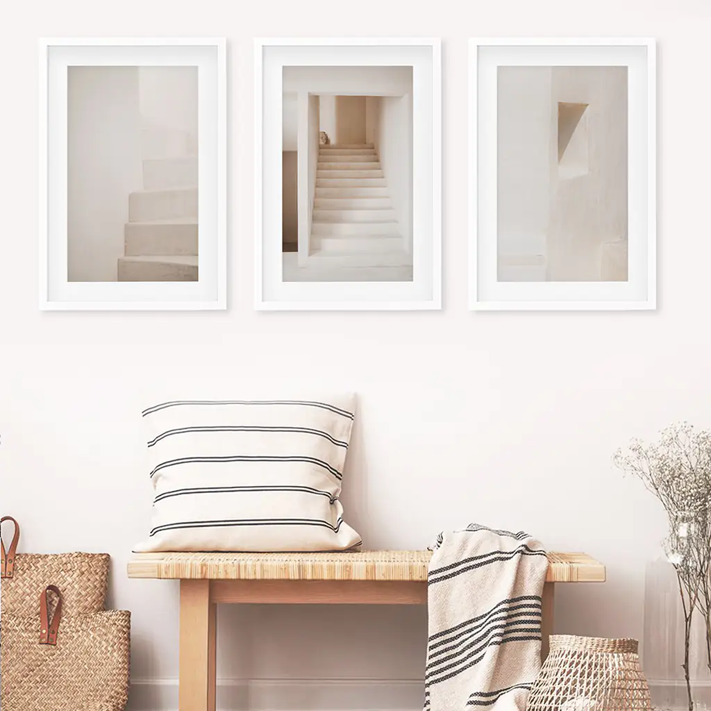 Beige Architectural Wall Art Prints. Light Tones Stairways - Image 3
