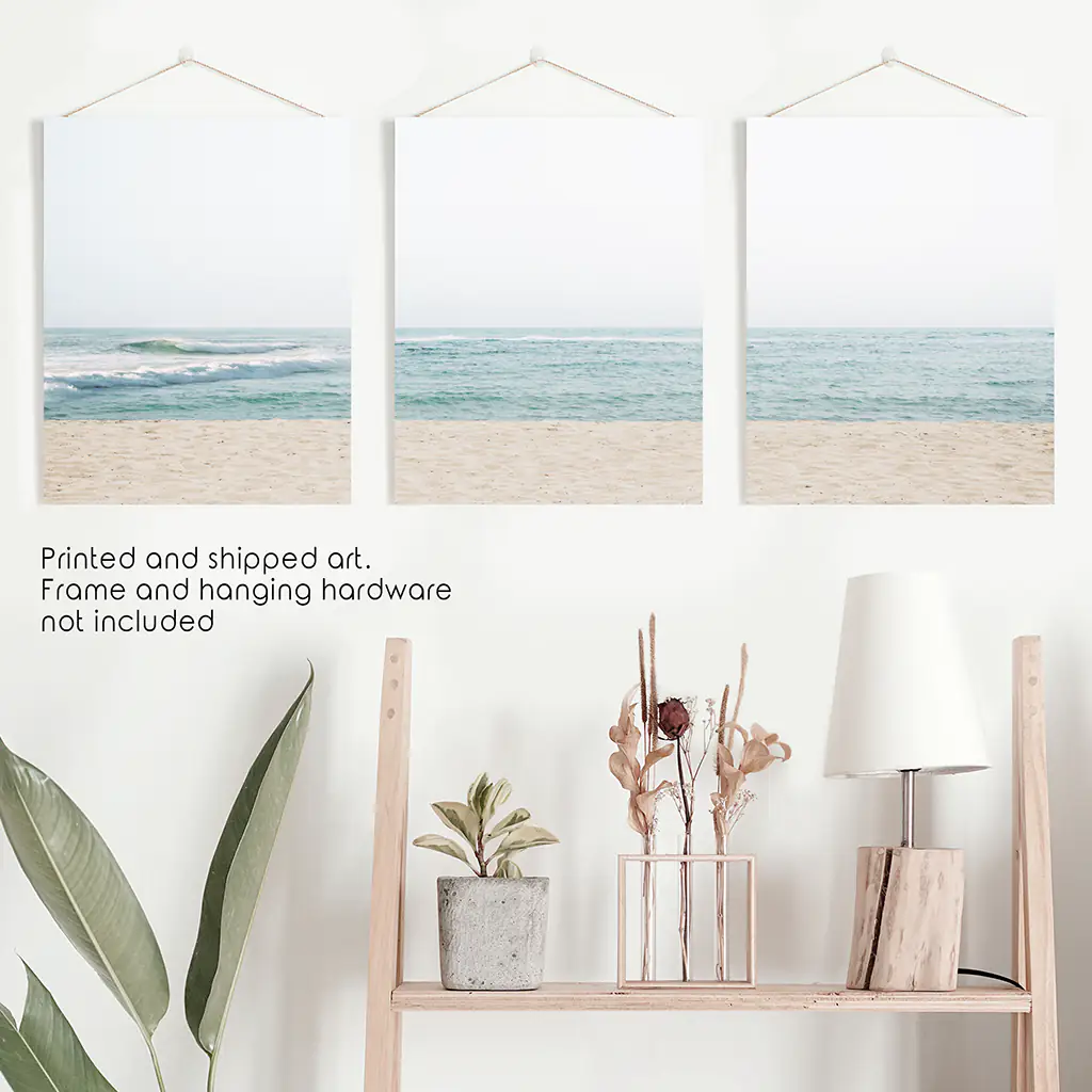Beige Blue Minimalist Seashore Photo. 3 Piece Wall Art - Image 10