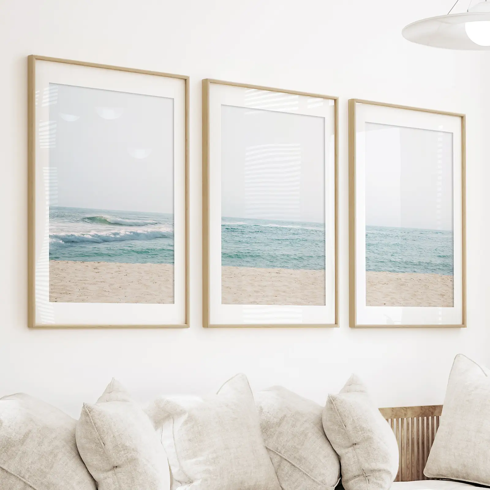 Beige Blue Minimalist Seashore Photo. 3 Piece Wall Art - Image 2