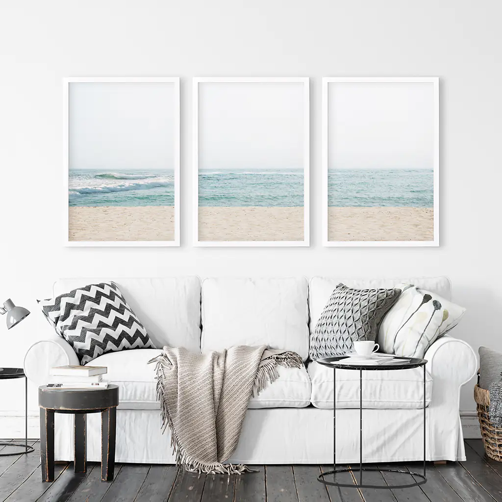 Beige Blue Minimalist Seashore Photo. 3 Piece Wall Art - Image 3