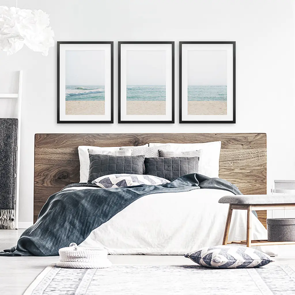 Beige Blue Minimalist Seashore Photo. 3 Piece Wall Art - Image 5
