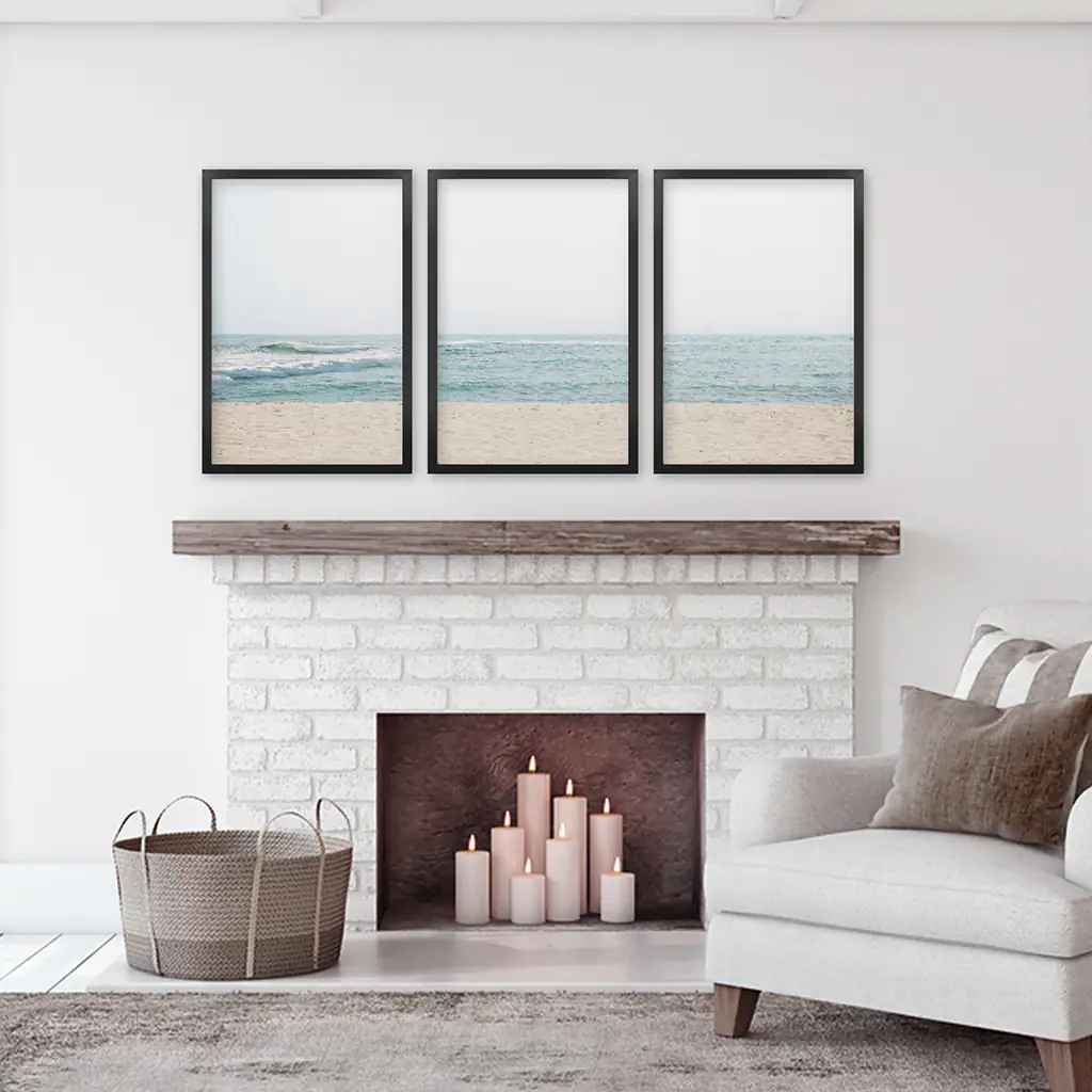Beige Blue Minimalist Seashore Photo. 3 Piece Wall Art - Image 6