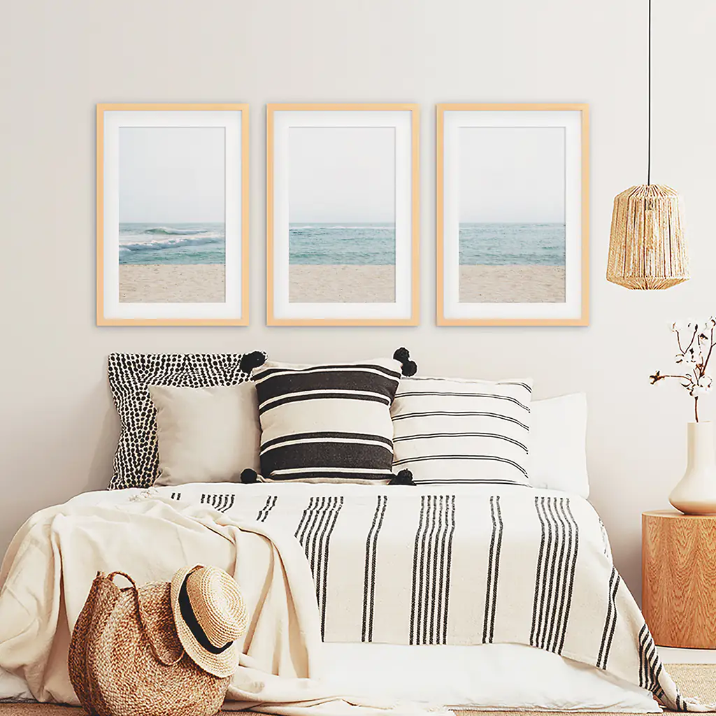 Beige Blue Minimalist Seashore Photo. 3 Piece Wall Art - Image 7
