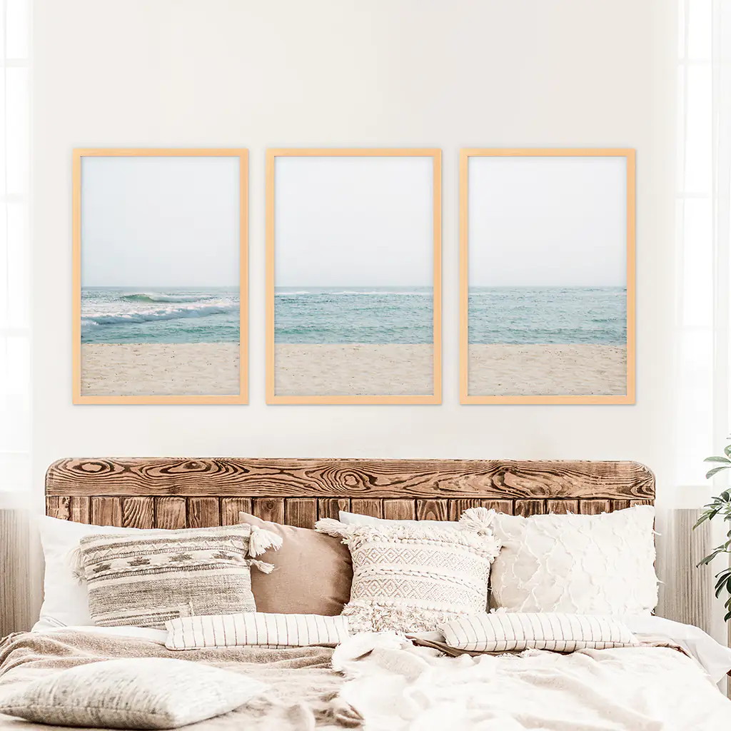 Beige Blue Minimalist Seashore Photo. 3 Piece Wall Art - Image 8