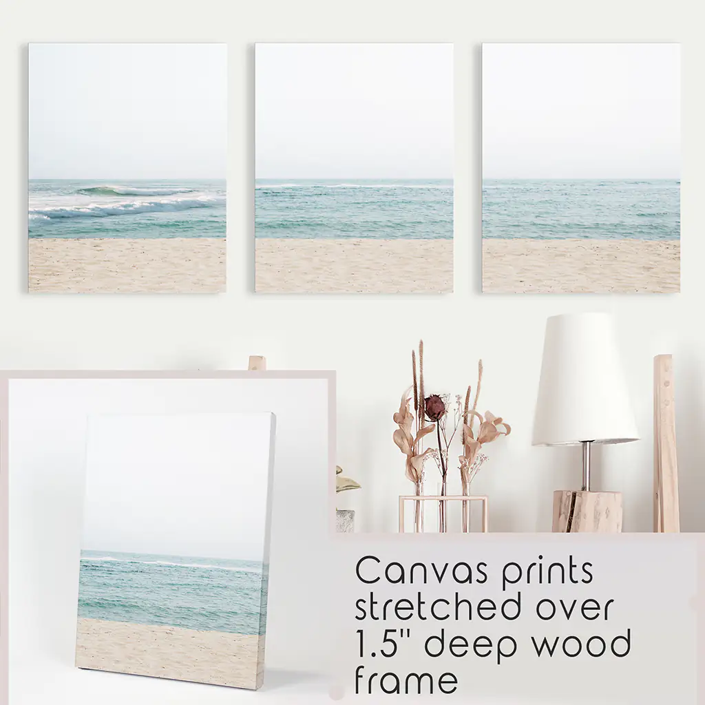 Beige Blue Minimalist Seashore Photo. 3 Piece Wall Art - Image 9