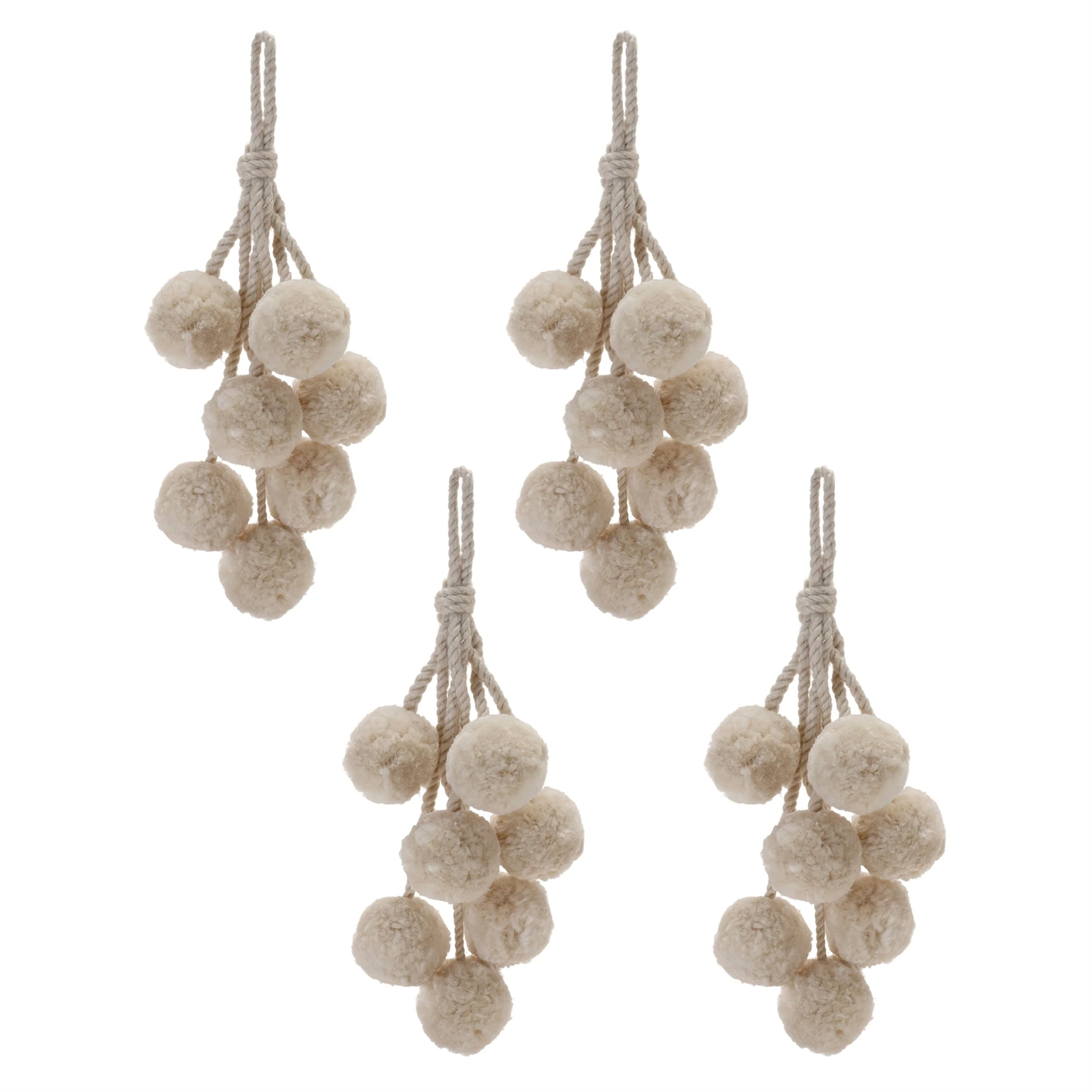 Beige Pom Pom Cluster Drop Ornament (Set of 4) - Image 2