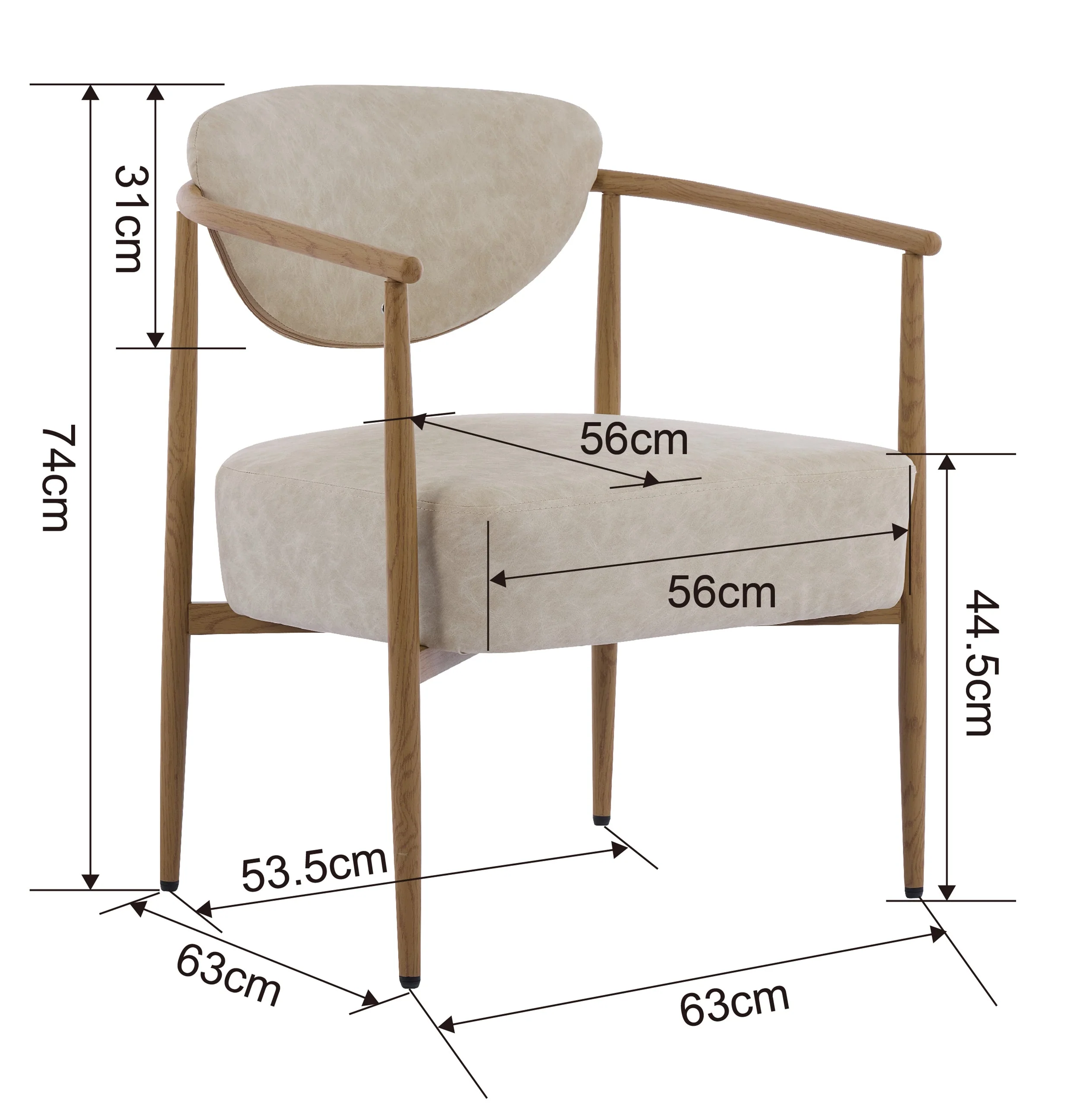 Beige PU Leather Dining Room Chair with Metal Frame - Image 15