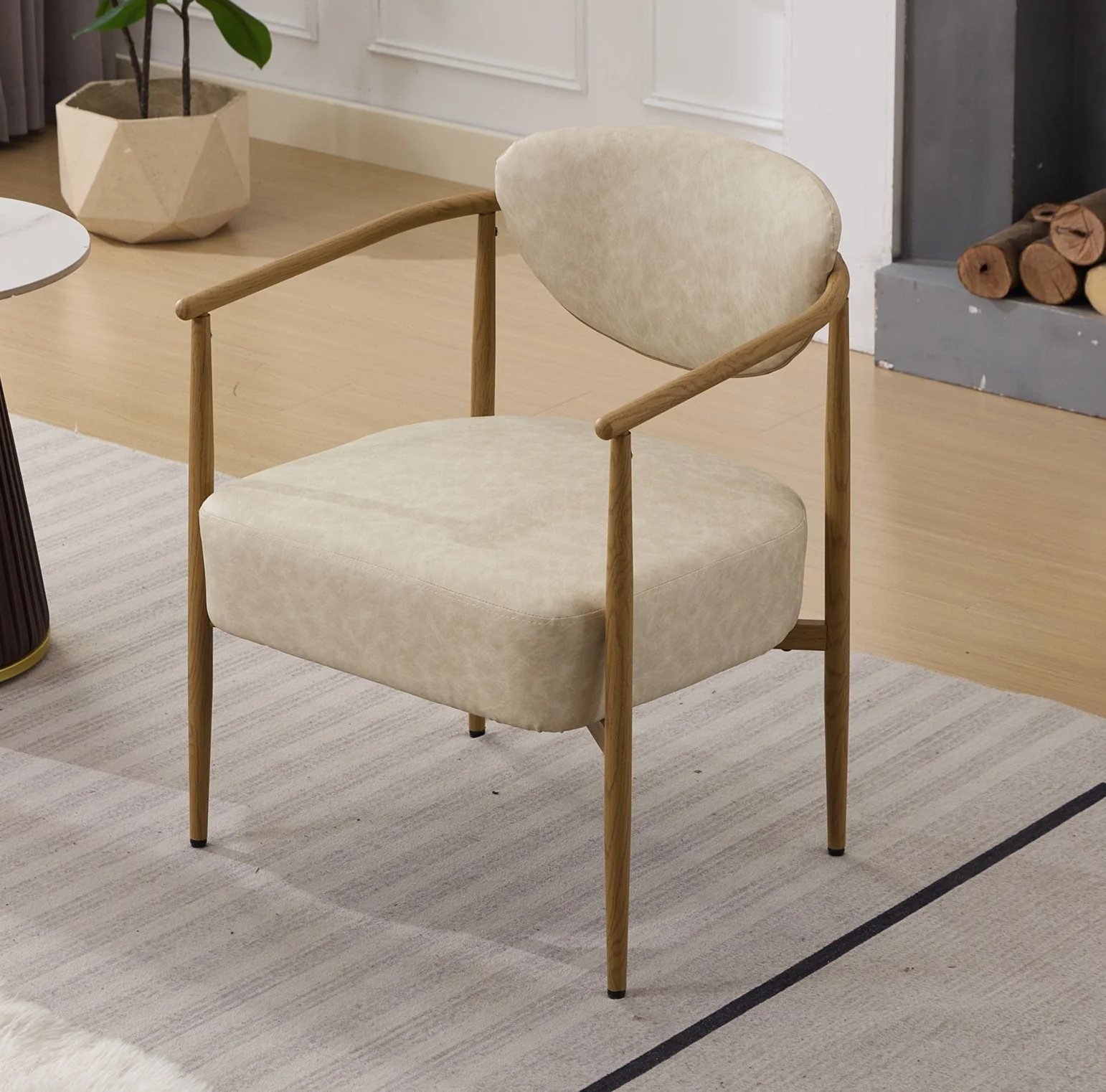 Beige PU Leather Dining Room Chair with Metal Frame - Image 5