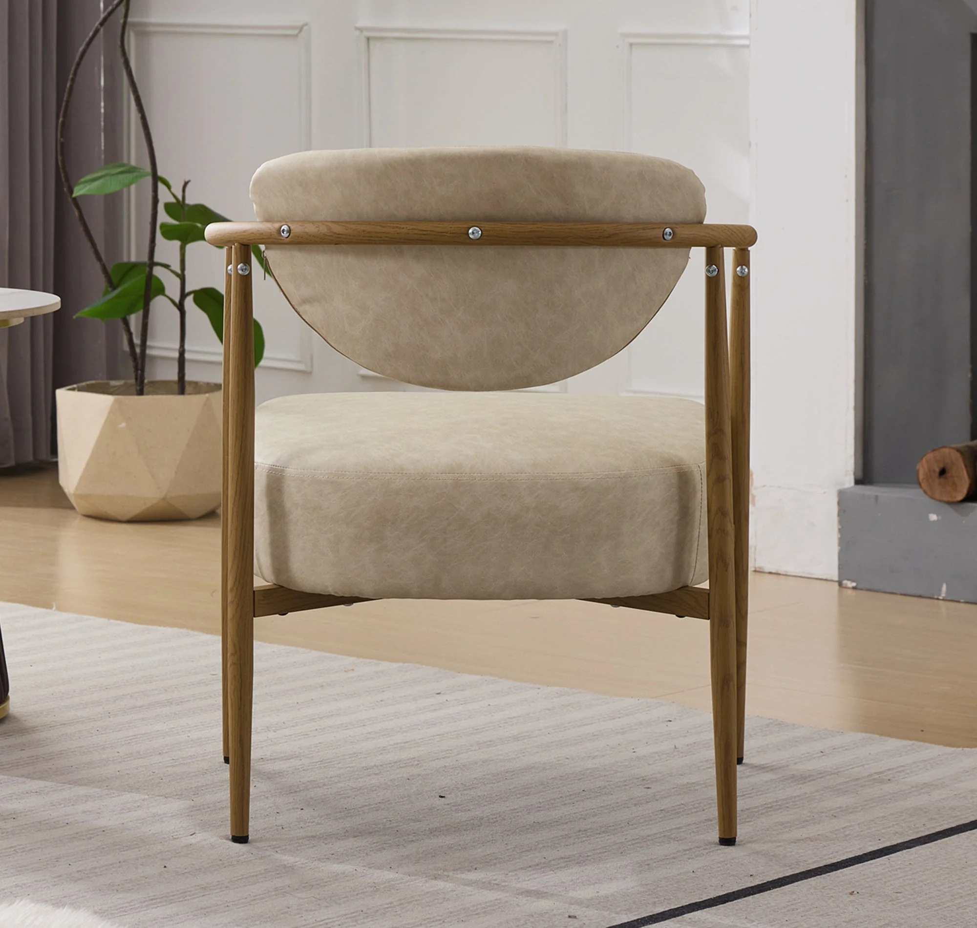 Beige PU Leather Dining Room Chair with Metal Frame - Image 6
