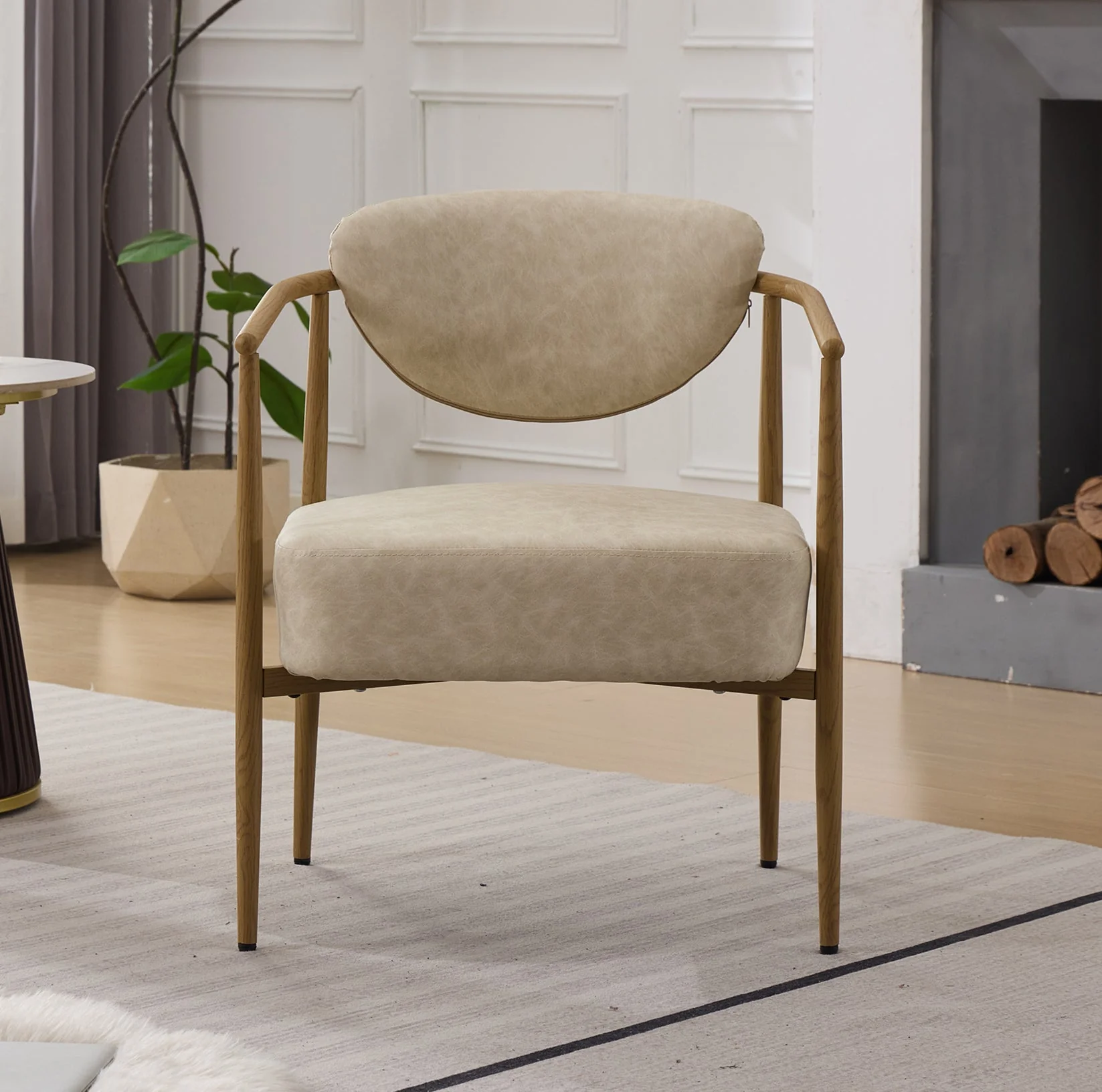 Beige PU Leather Dining Room Chair with Metal Frame - Image 7