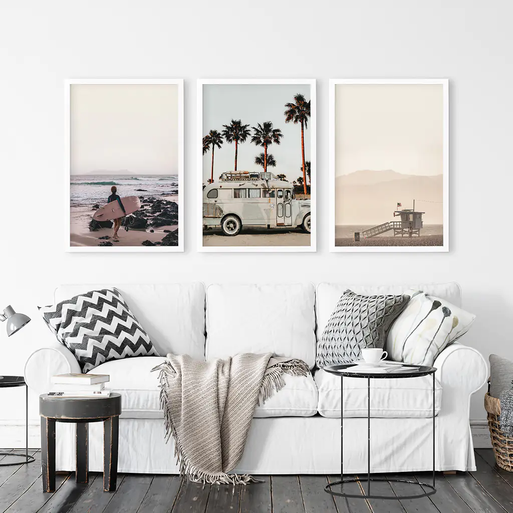 Beige Surfing Wall Art Set. Surfer, Ocean, Bus, Lifeguard - Image 2