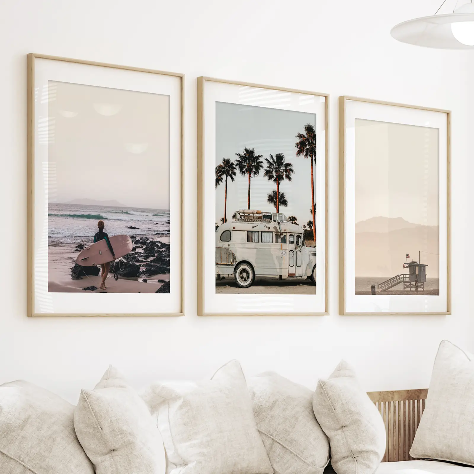 Beige Surfing Wall Art Set. Surfer, Ocean, Bus, Lifeguard - Image 3