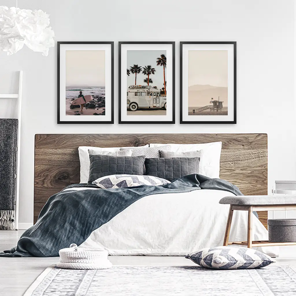 Beige Surfing Wall Art Set. Surfer, Ocean, Bus, Lifeguard - Image 4