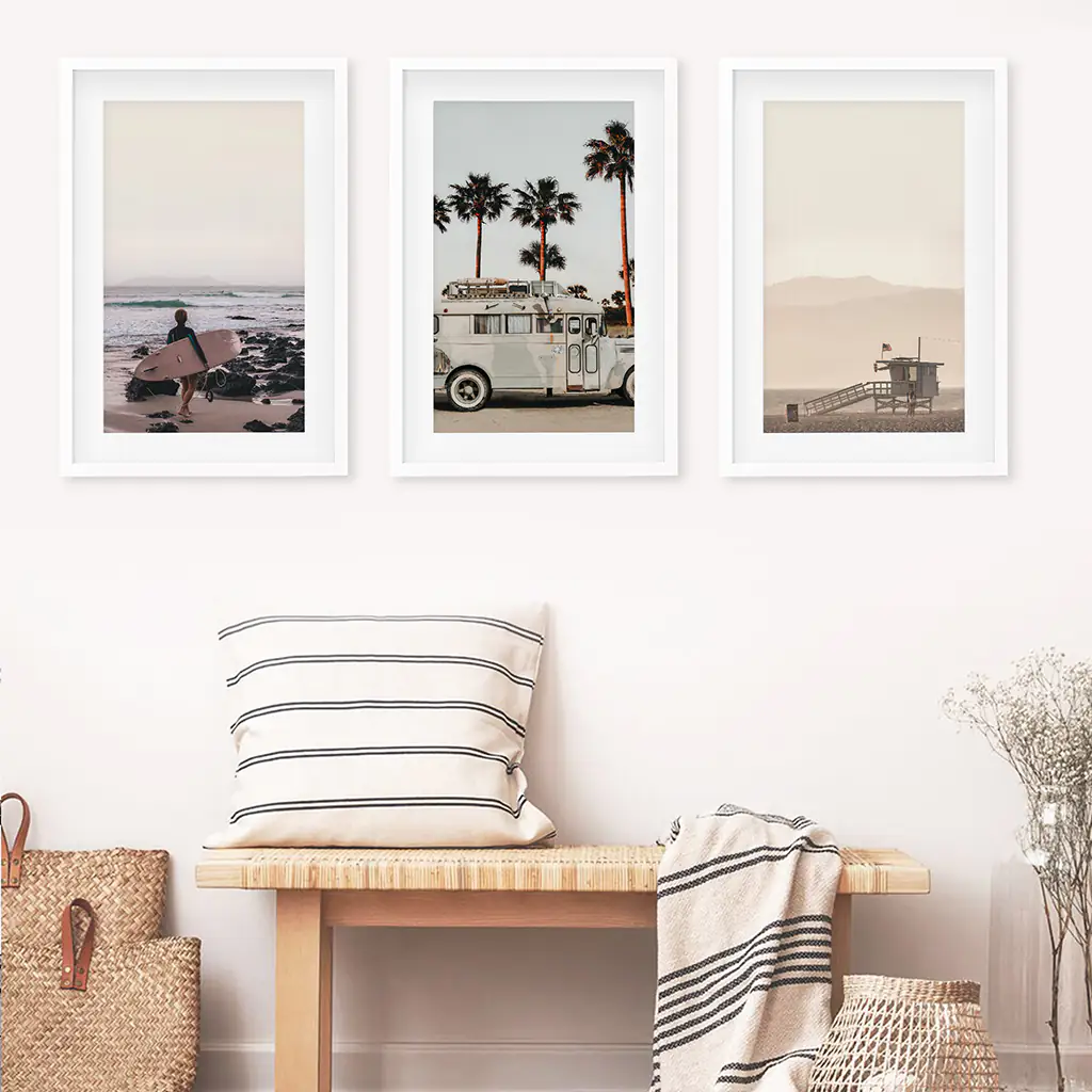 Beige Surfing Wall Art Set. Surfer, Ocean, Bus, Lifeguard - Image 5