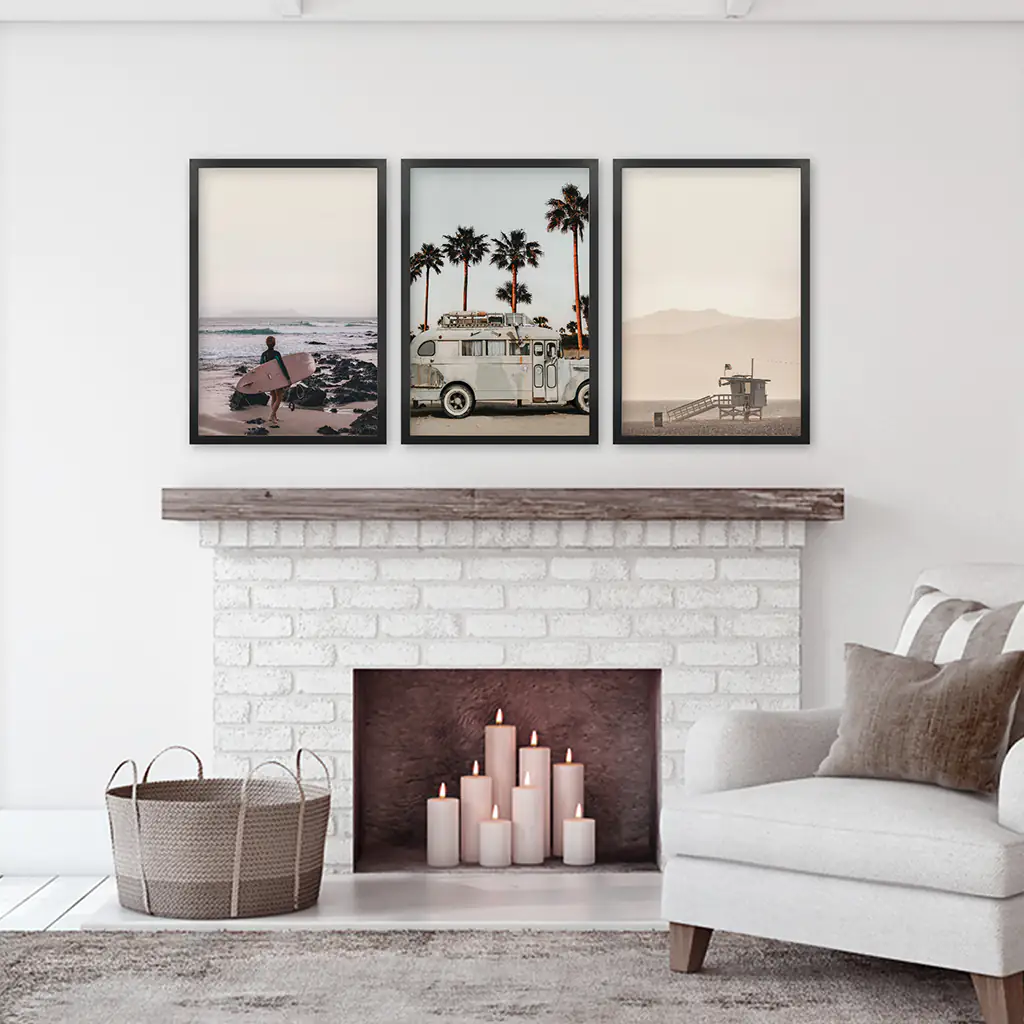 Beige Surfing Wall Art Set. Surfer, Ocean, Bus, Lifeguard - Image 6