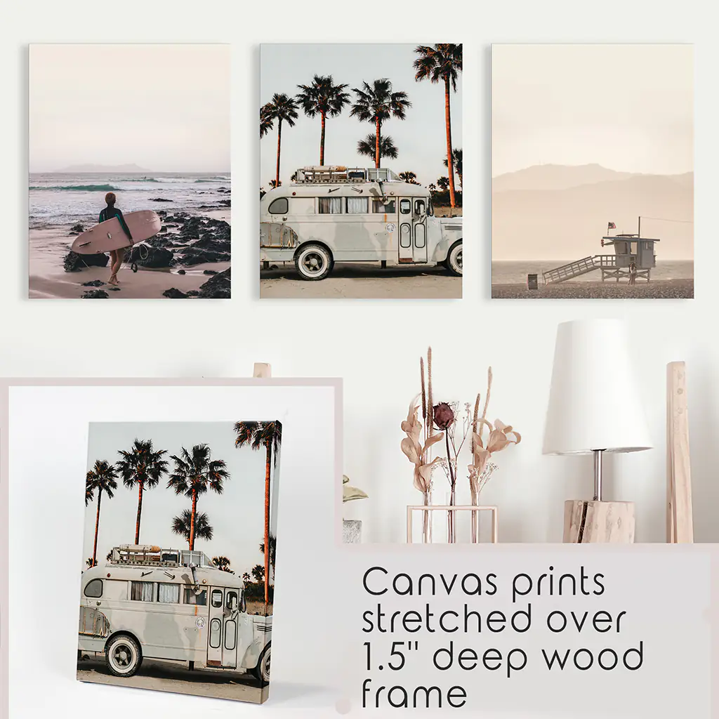 Beige Surfing Wall Art Set. Surfer, Ocean, Bus, Lifeguard - Image 9