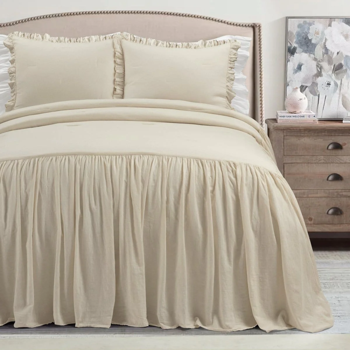 Belgian Flax Linen Rich Cotton Blend Bedspread 3 Piece Set - Image 2