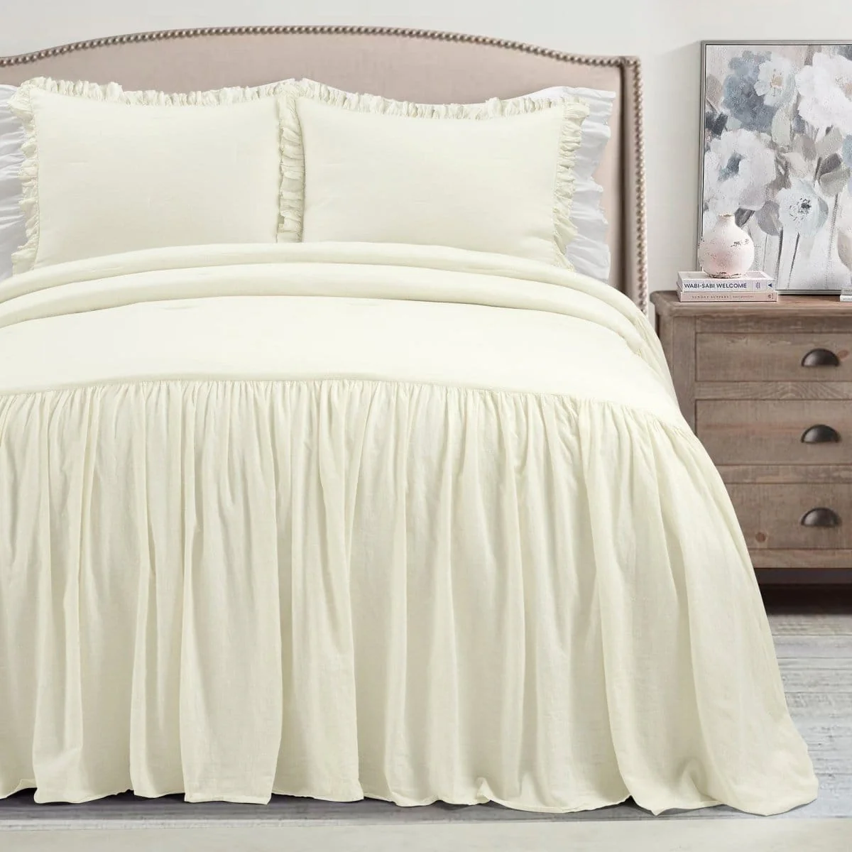 Belgian Flax Linen Rich Cotton Blend Bedspread 3 Piece Set - Image 3