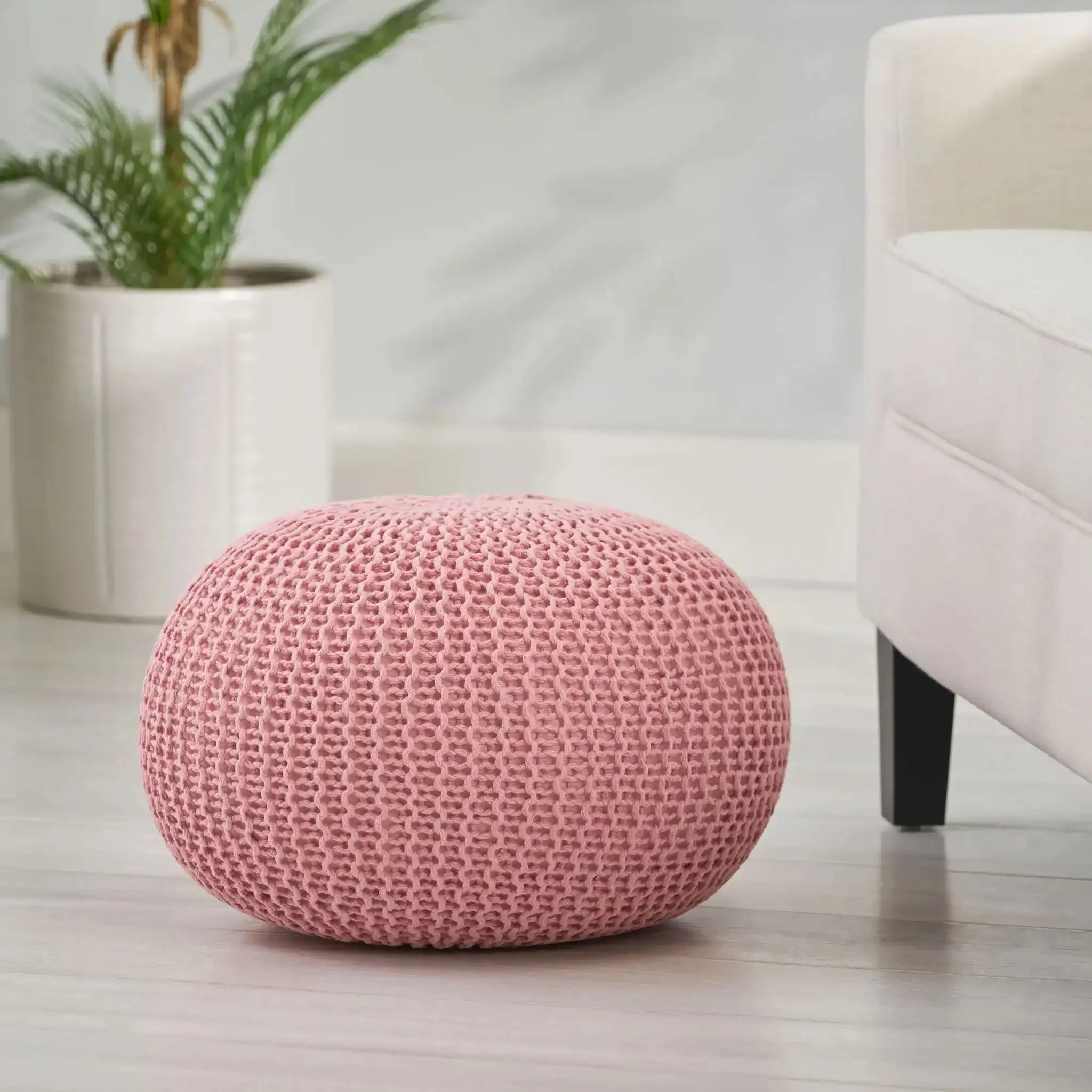 Belle - Modern Knitted Round Pouf - Image 4