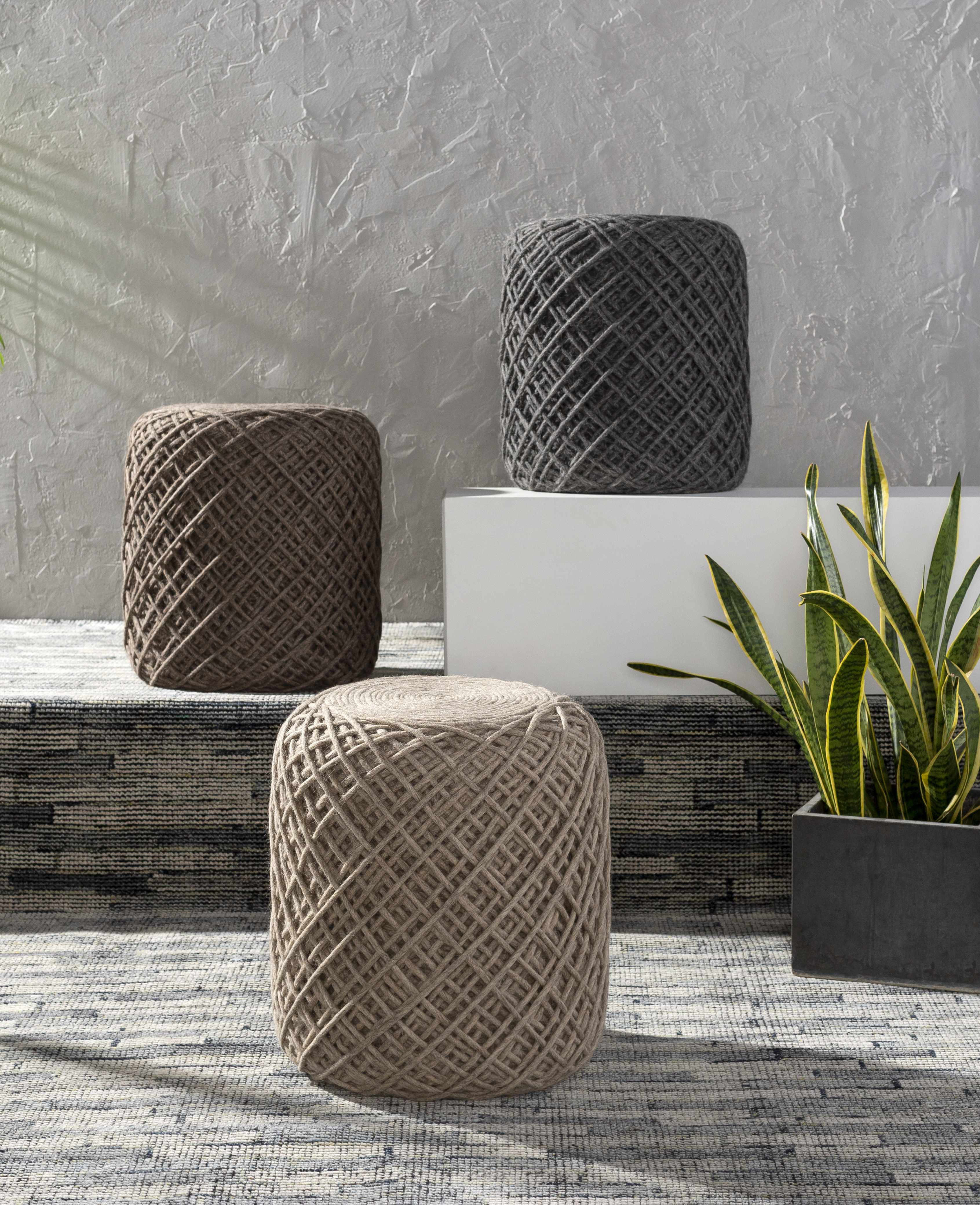 Bellingen Gray Handwoven Textured Pouf - Image 4