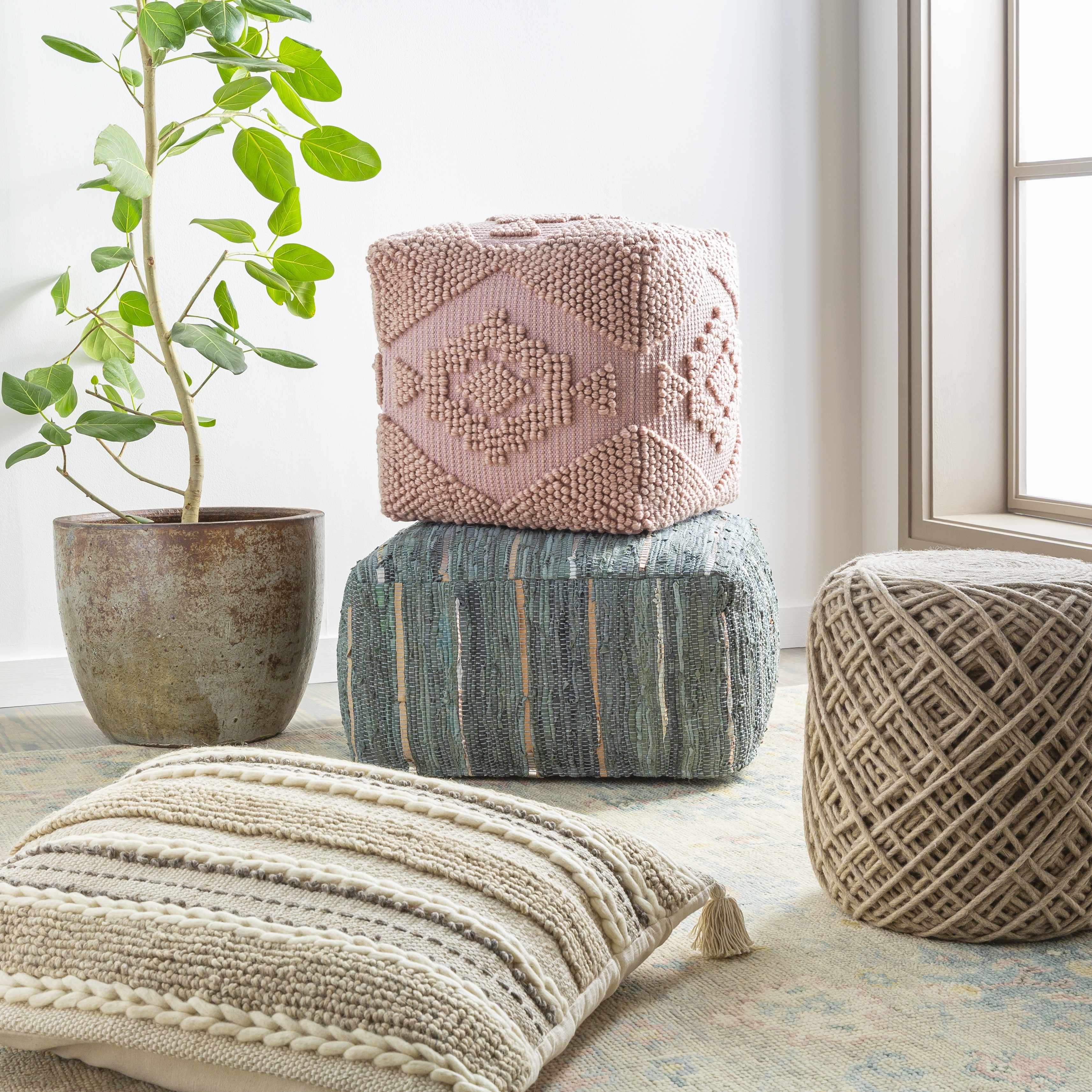 Bellingen Gray Handwoven Textured Pouf - Image 7