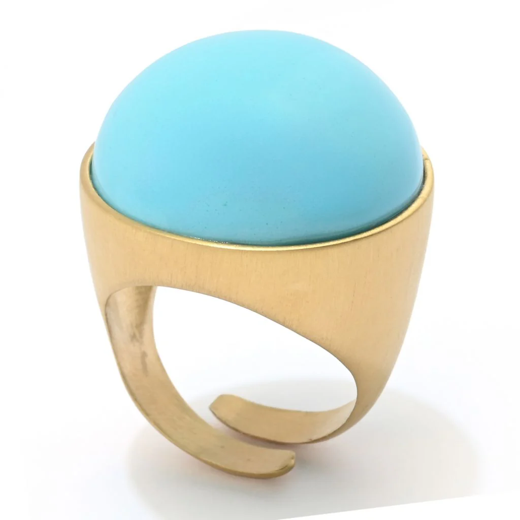 Bello Italiano 18K Gold Plated Turquoise or Orange Agate Statement Ring - Image 2