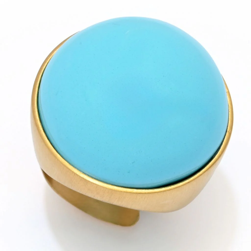 Bello Italiano 18K Gold Plated Turquoise or Orange Agate Statement Ring - Image 4