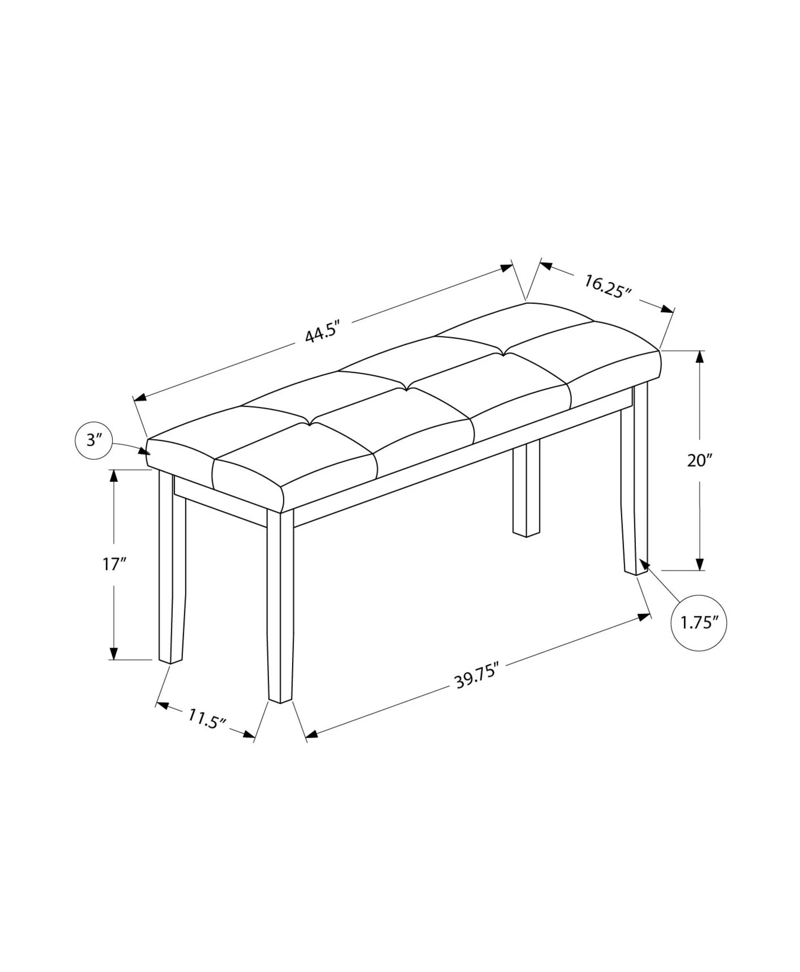Bench, Rectangular, Hallway, Upholstered, Transitional - Cream - Image 3