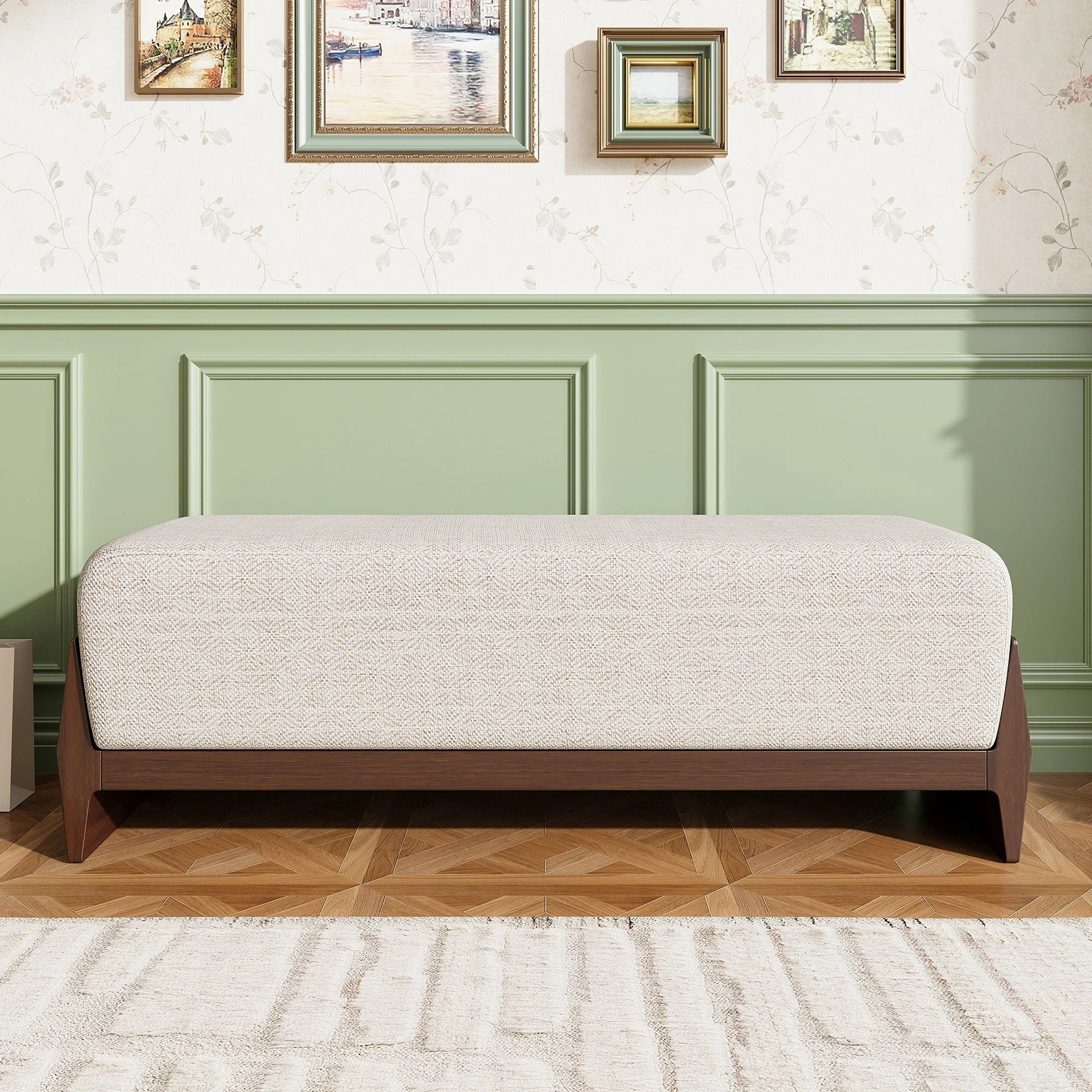 Bench With Thick Soft Cushions for 3 People - Brown / Beige - Image 3