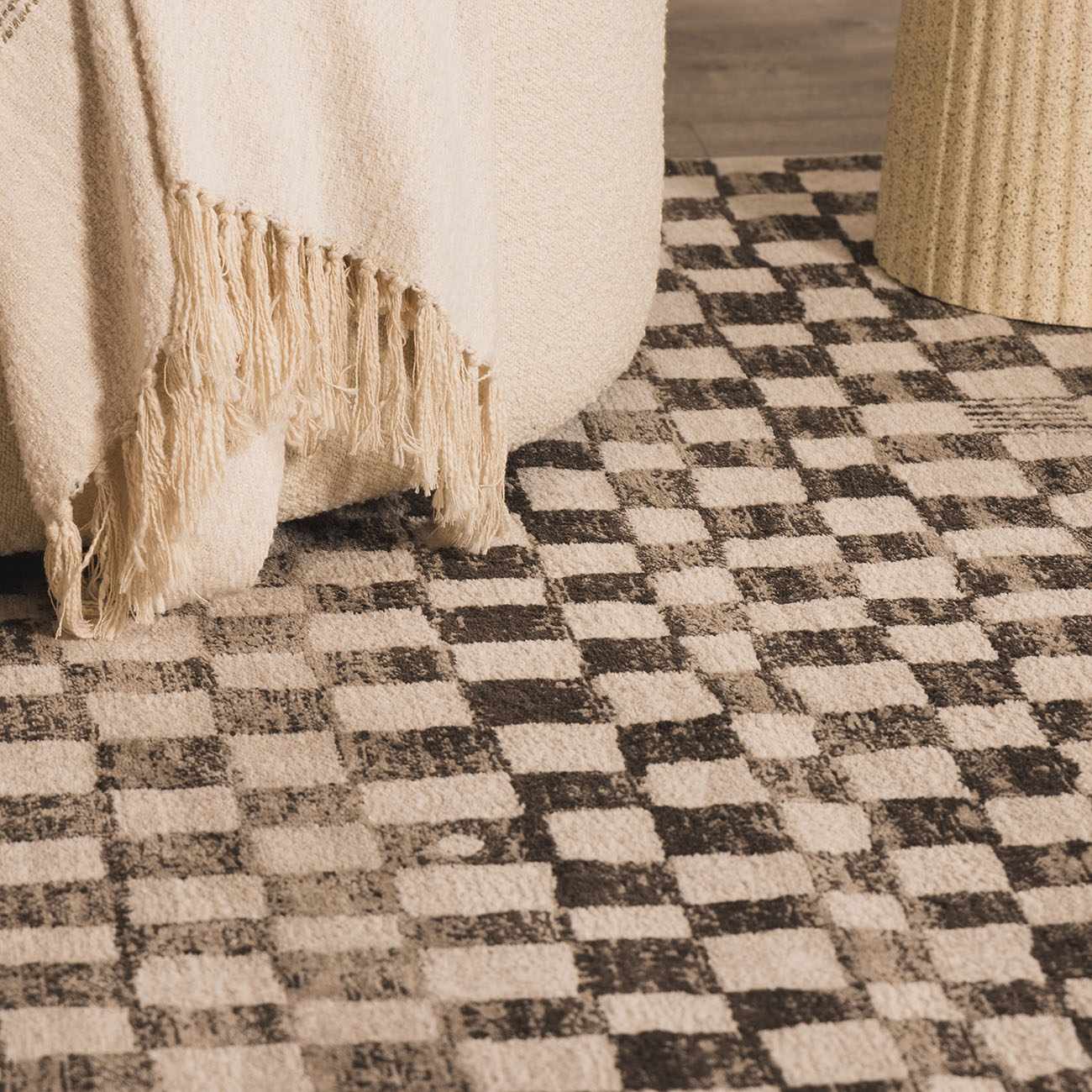 Benjy Cream & Charcoal Checkered Area Rug - Image 13