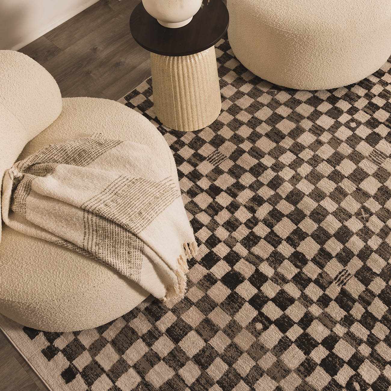 Benjy Cream & Charcoal Checkered Area Rug - Image 3